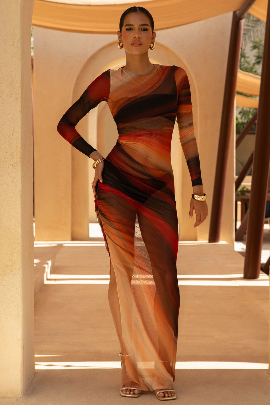 Barzilio | Ombre Long-Sleeve Bodycon Maxi Dress