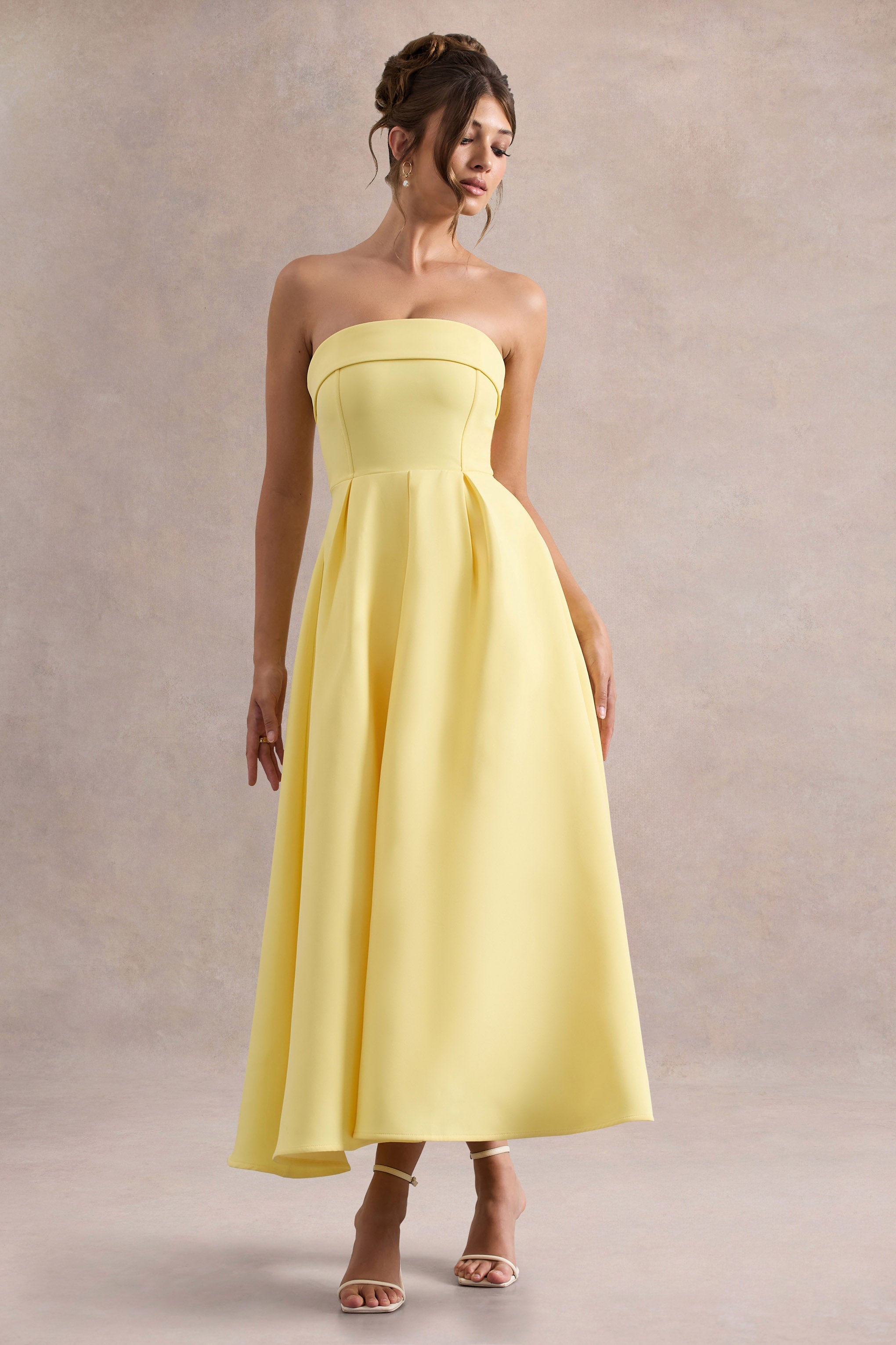 Annalise | Lemon Bandeau Skater Midi Dress