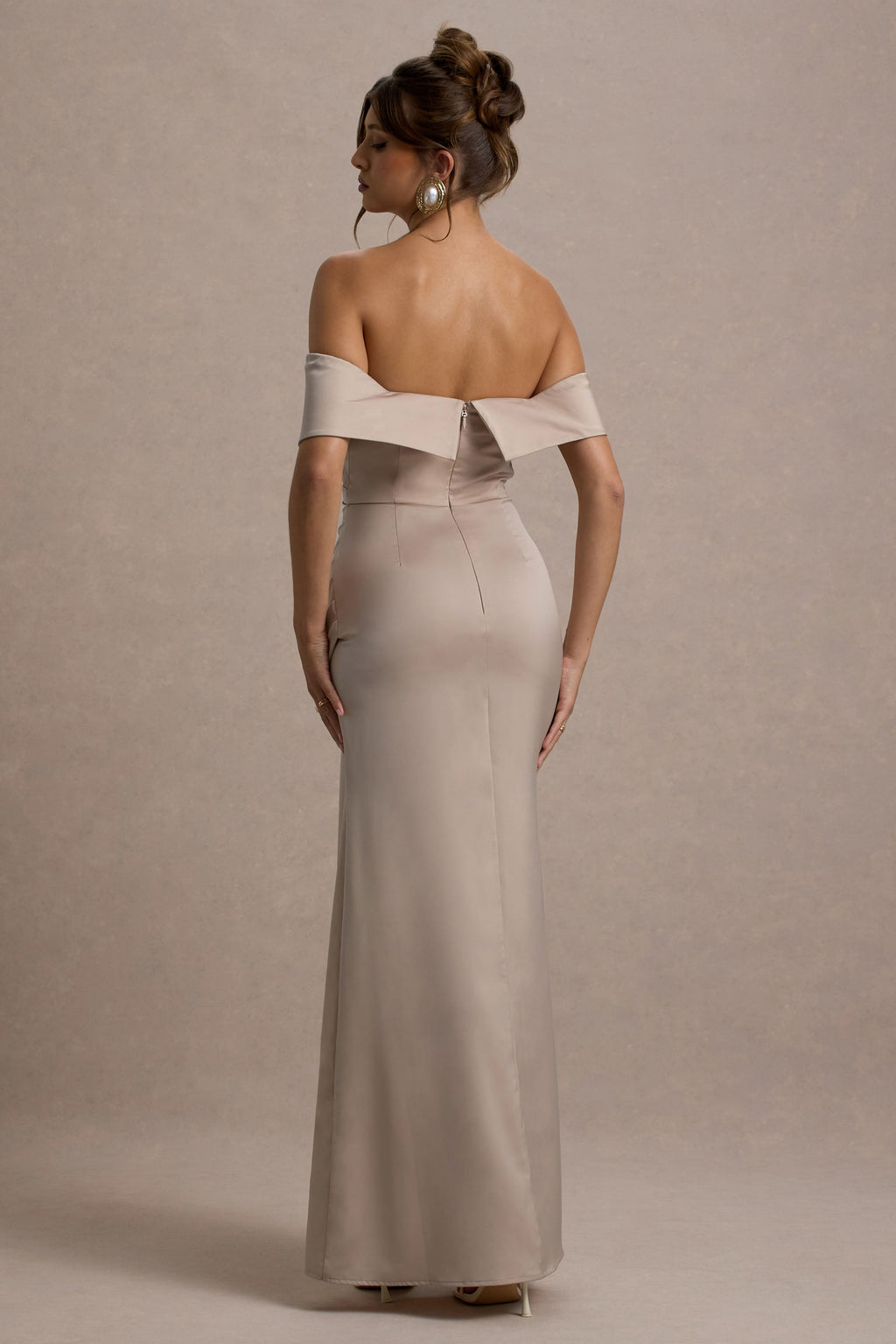 Martine | Champagne Satin Bardot Wrap Maxi Dress