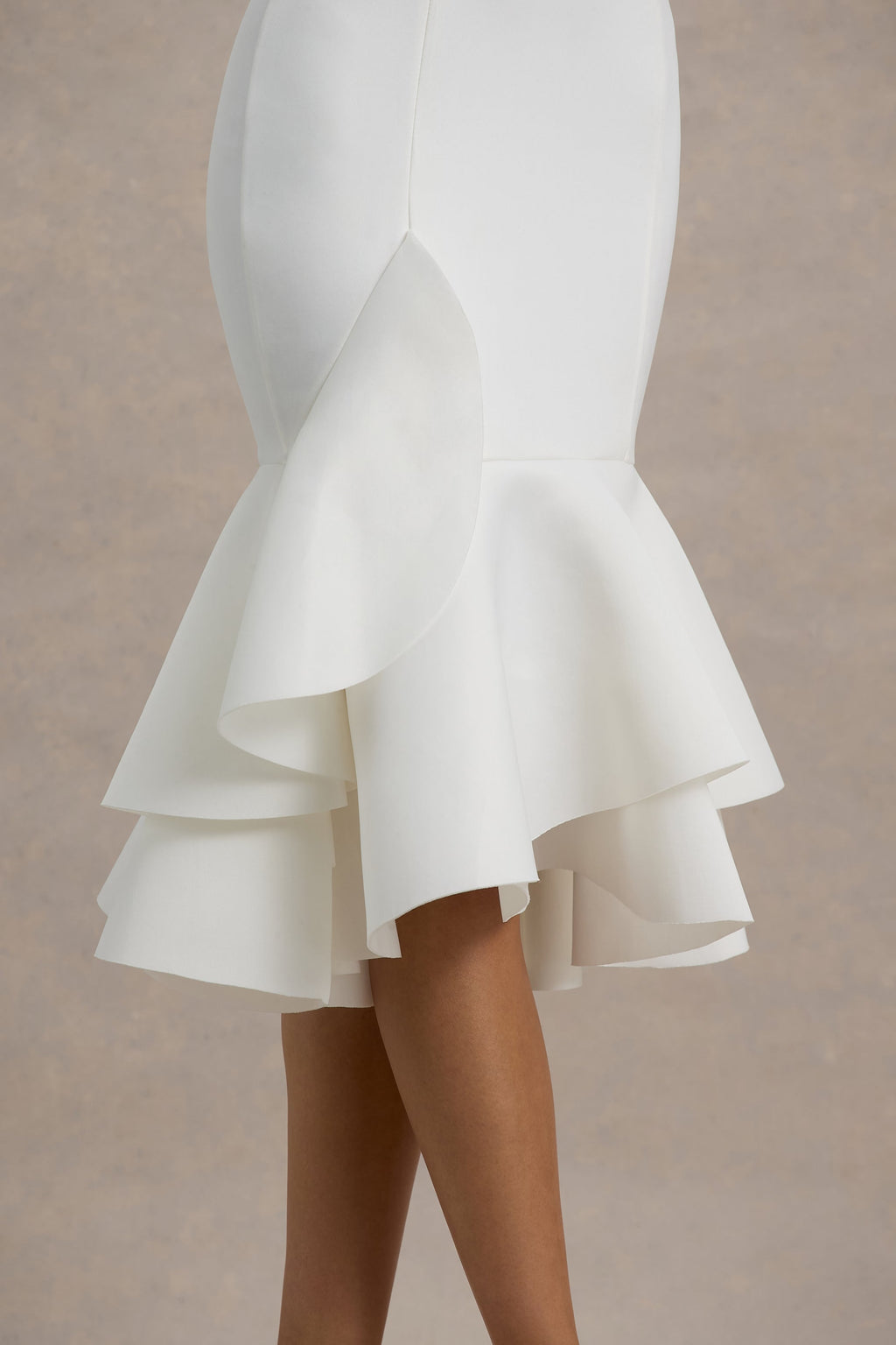 Arla | White Halter Neck Ruffle Trim Midi Dress