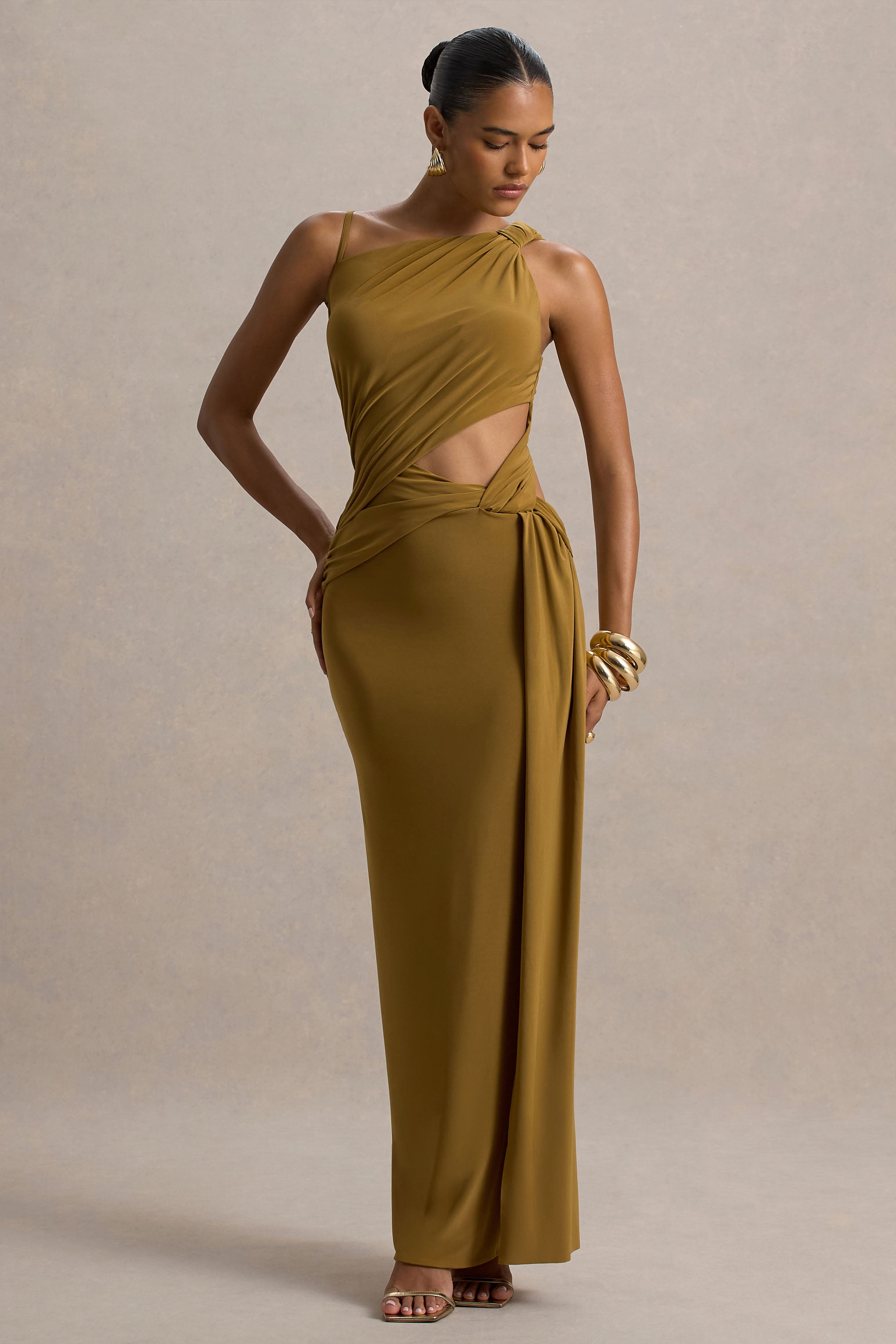 Storm | Brown Asymmetric Maxi Dress With Cut-Out Details