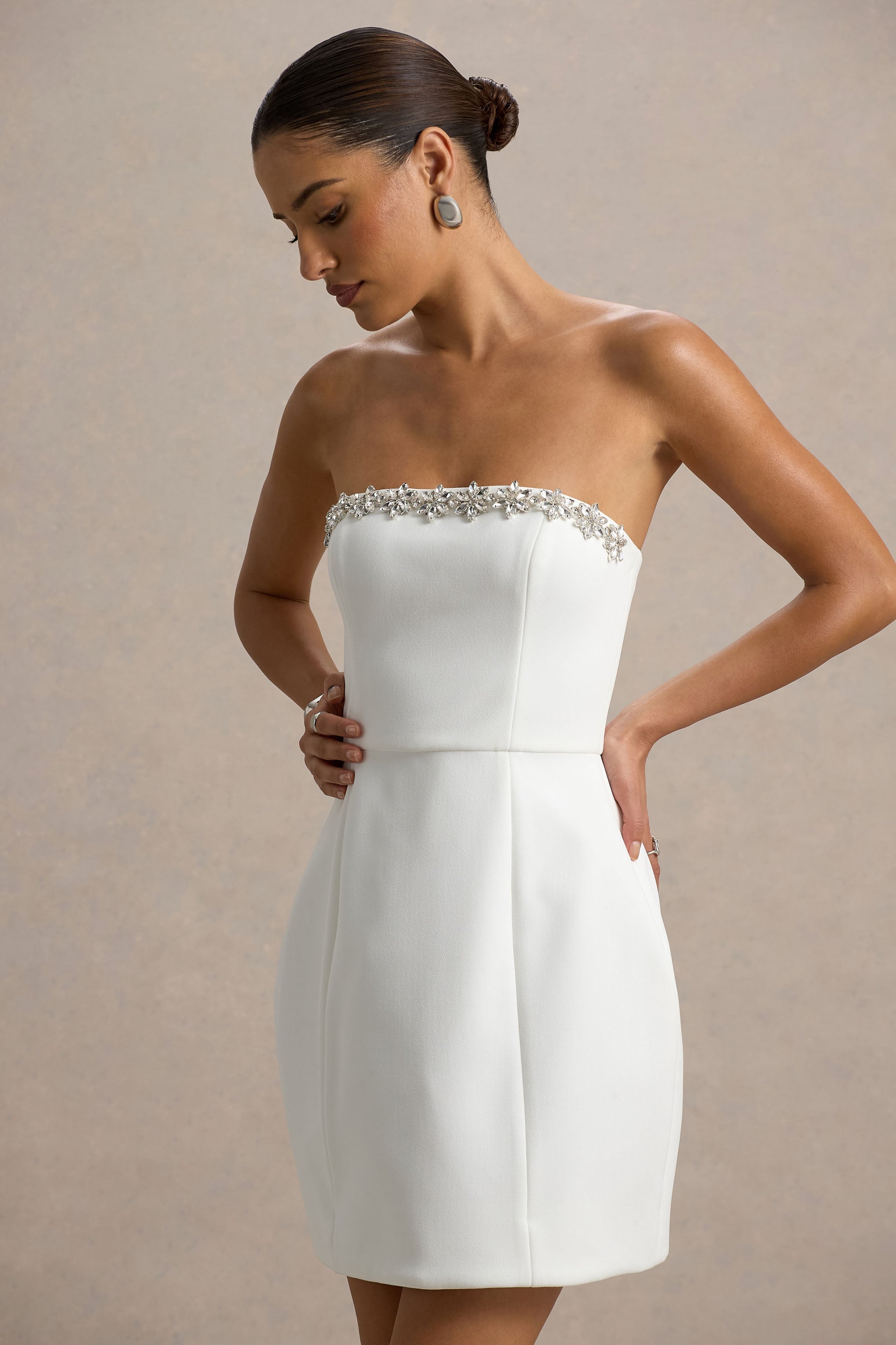 Bobbie | White Embellished Bandeau Mini Dress