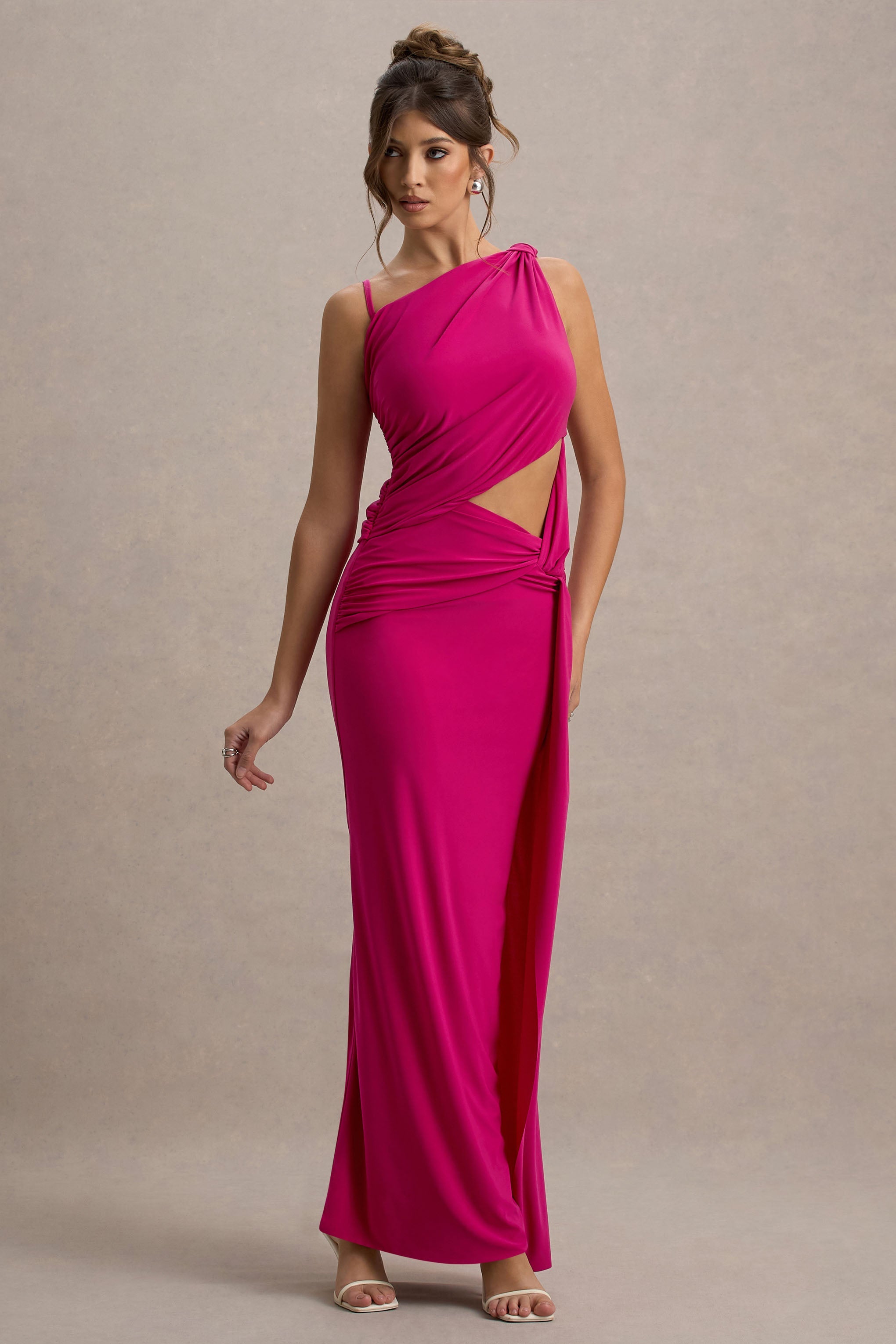 Storm | Hot Pink Asymmetric Maxi Dress With Cut-Out Details