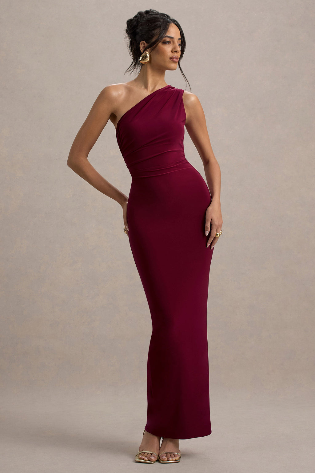 Venetia | Burgundy One-Shoulder Tie-Back Maxi Dress