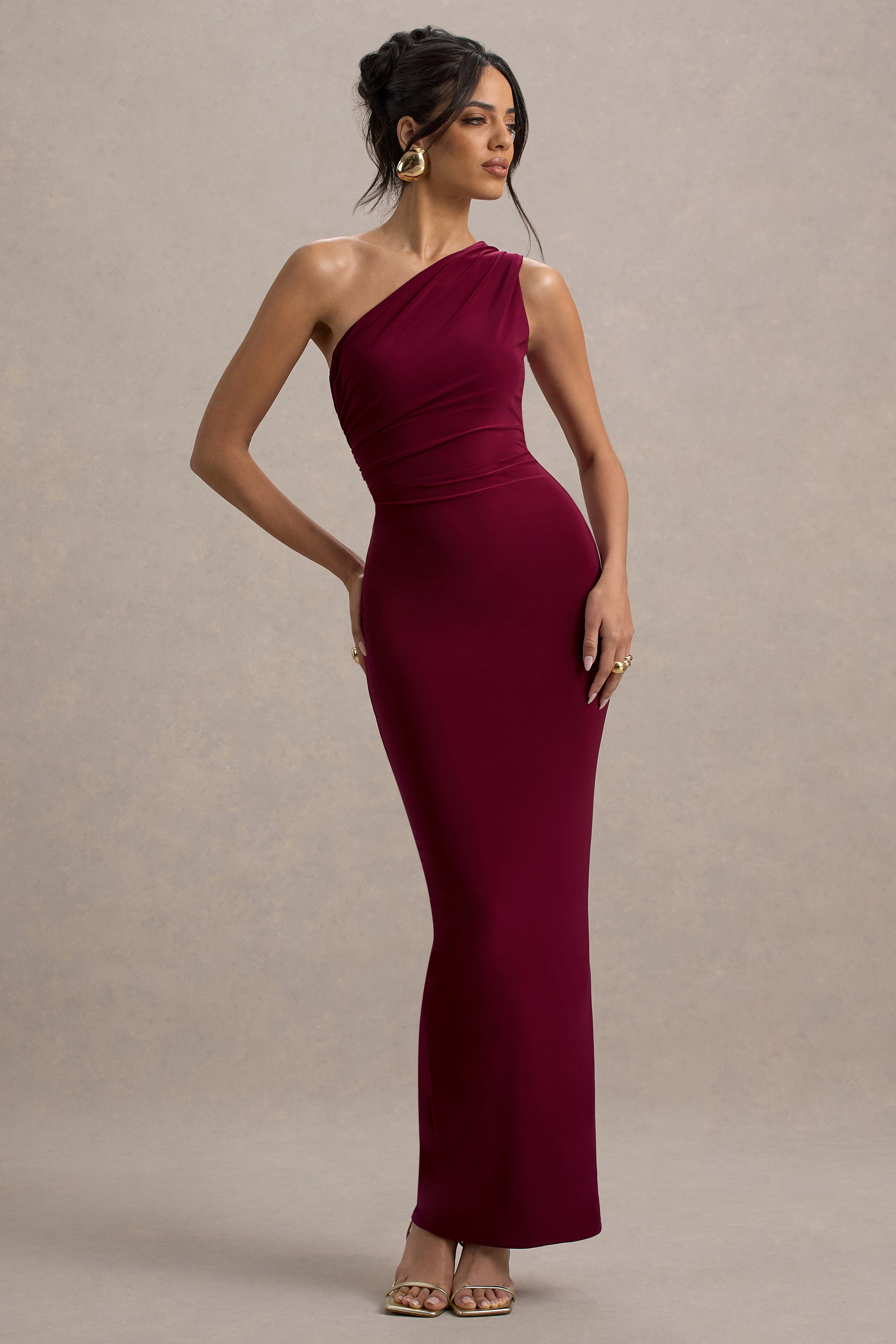 Venetia | Burgundy One-Shoulder Tie-Back Maxi Dress