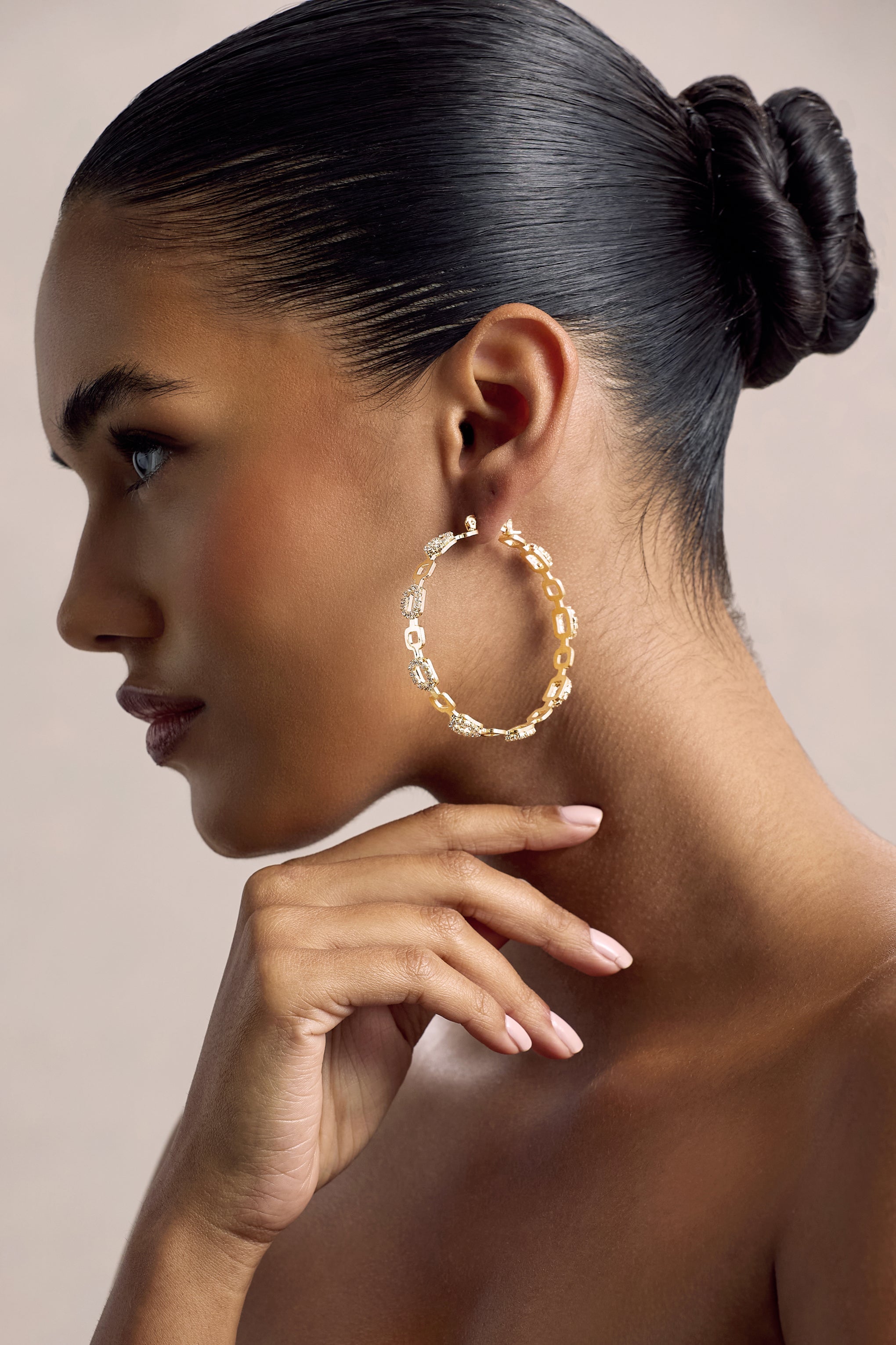 Interlinked | Gold Diamante Chain Hoop Earrings