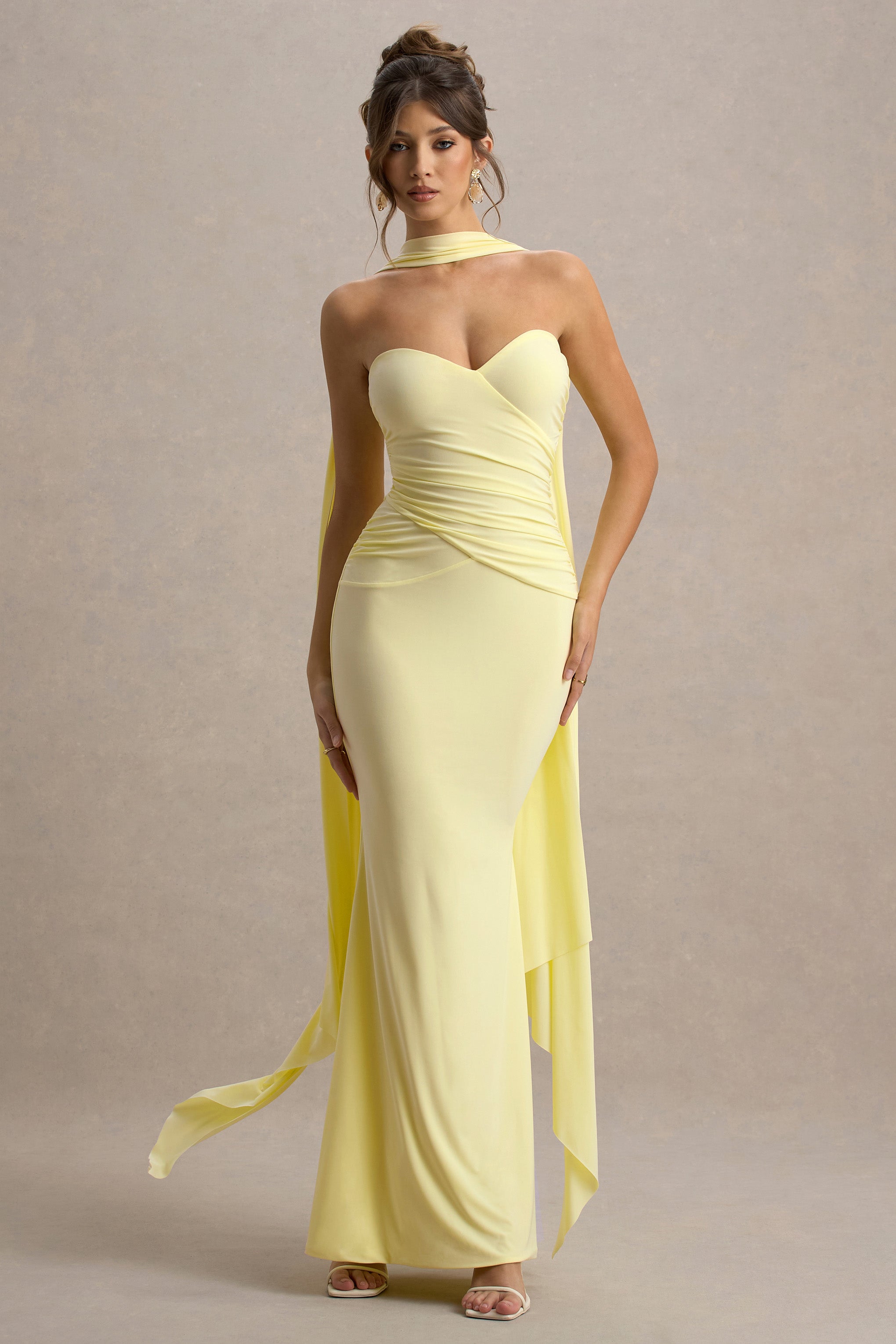 Rosabel | Lemon Sweetheart Maxi Dress With Sash
