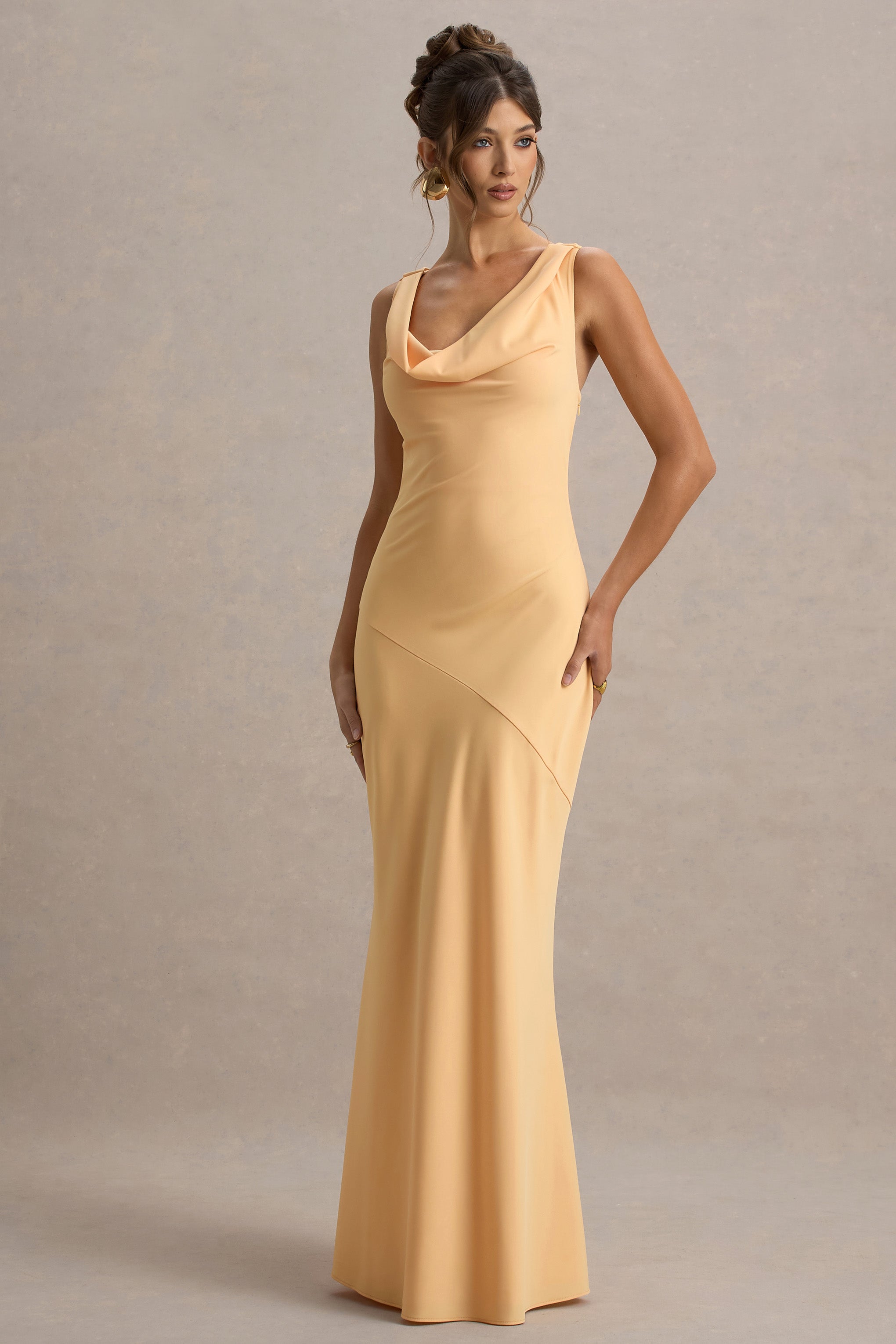 Alesso | Peach Satin Cowl-Neck Maxi Dress