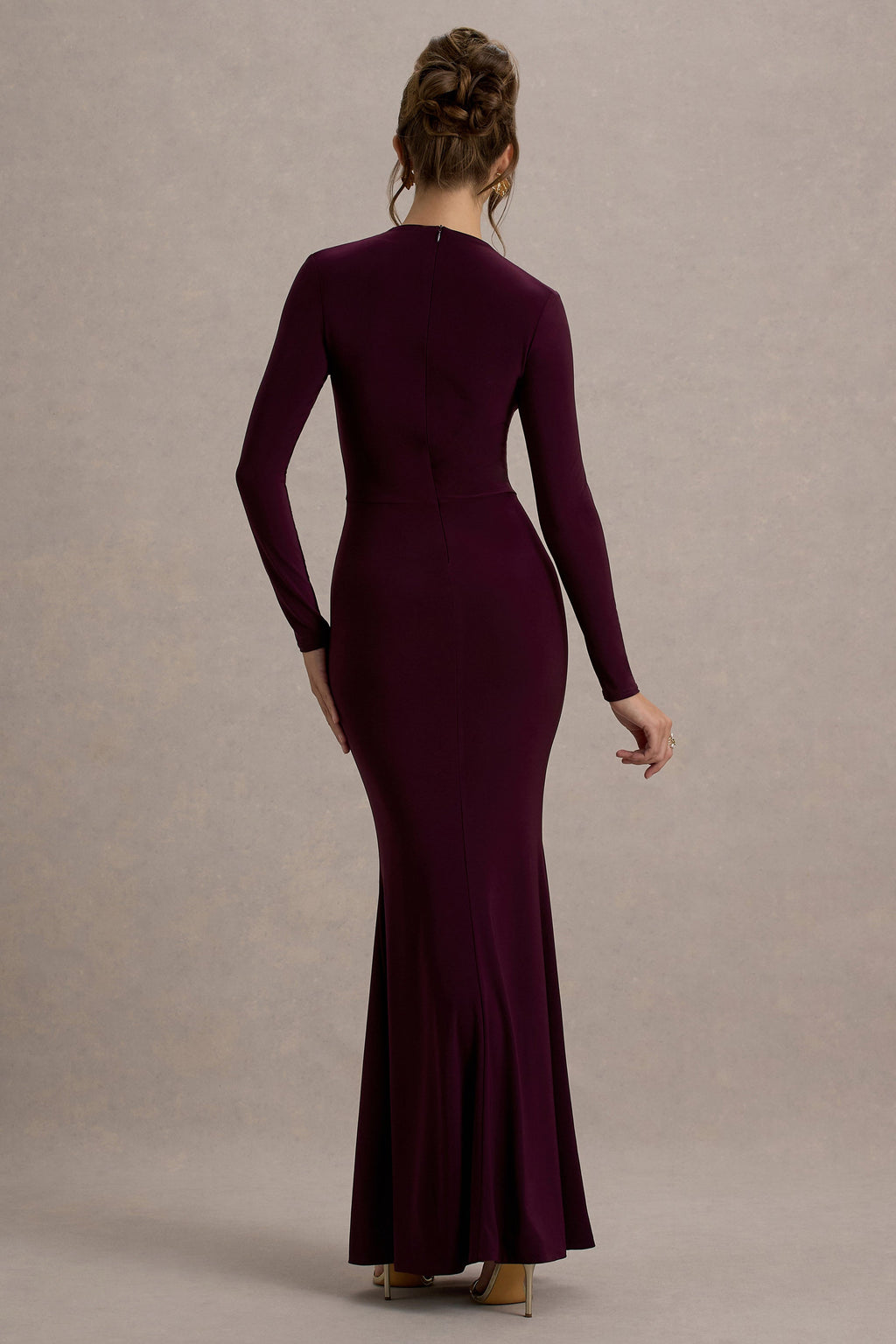 Reid | Plum Long-Sleeve Gathered Maxi Dress
