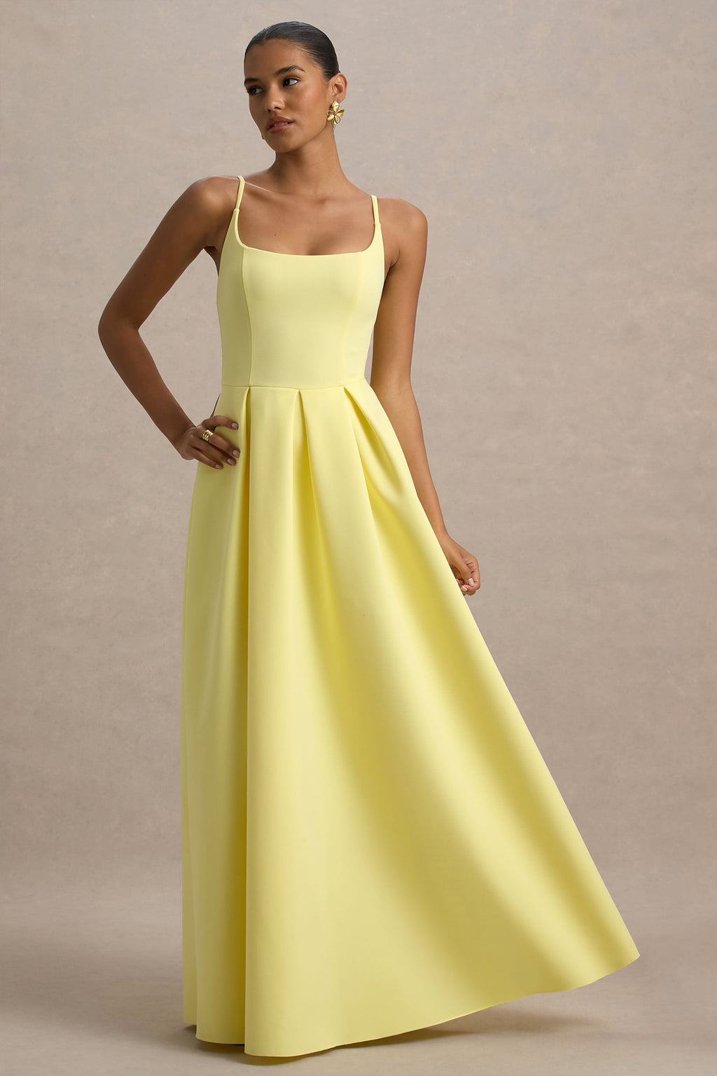 Bambina | Lemon Scoop-Neck Pleated Maxi Dress