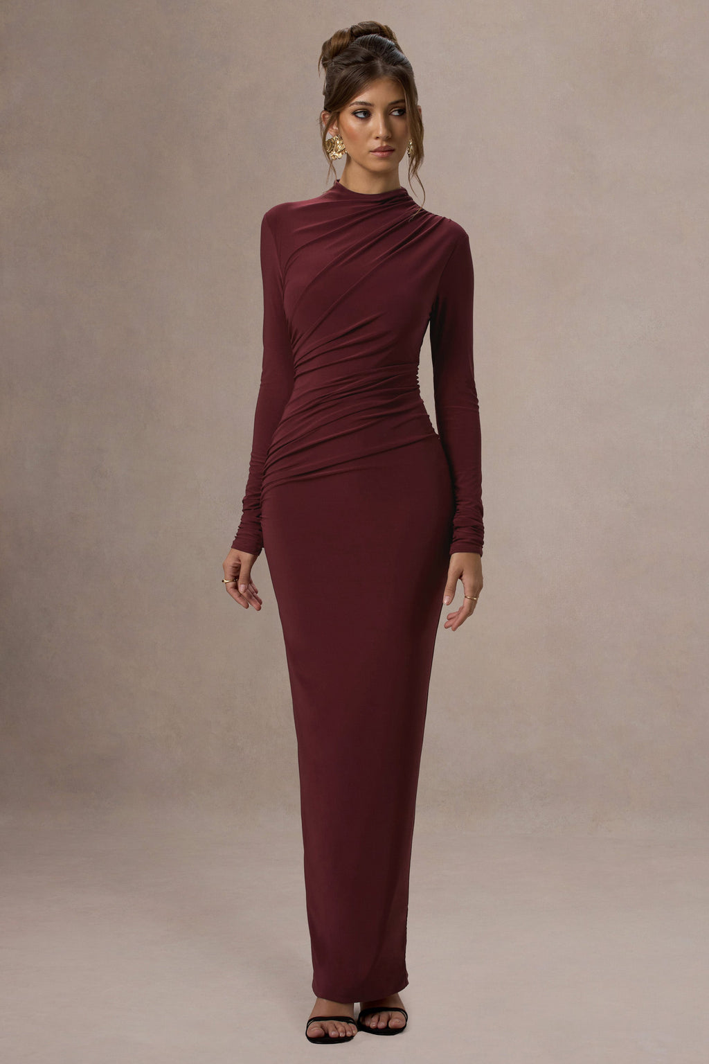 Hespera | Port High-Neck Long-Sleeve Gathered Maxi Dress