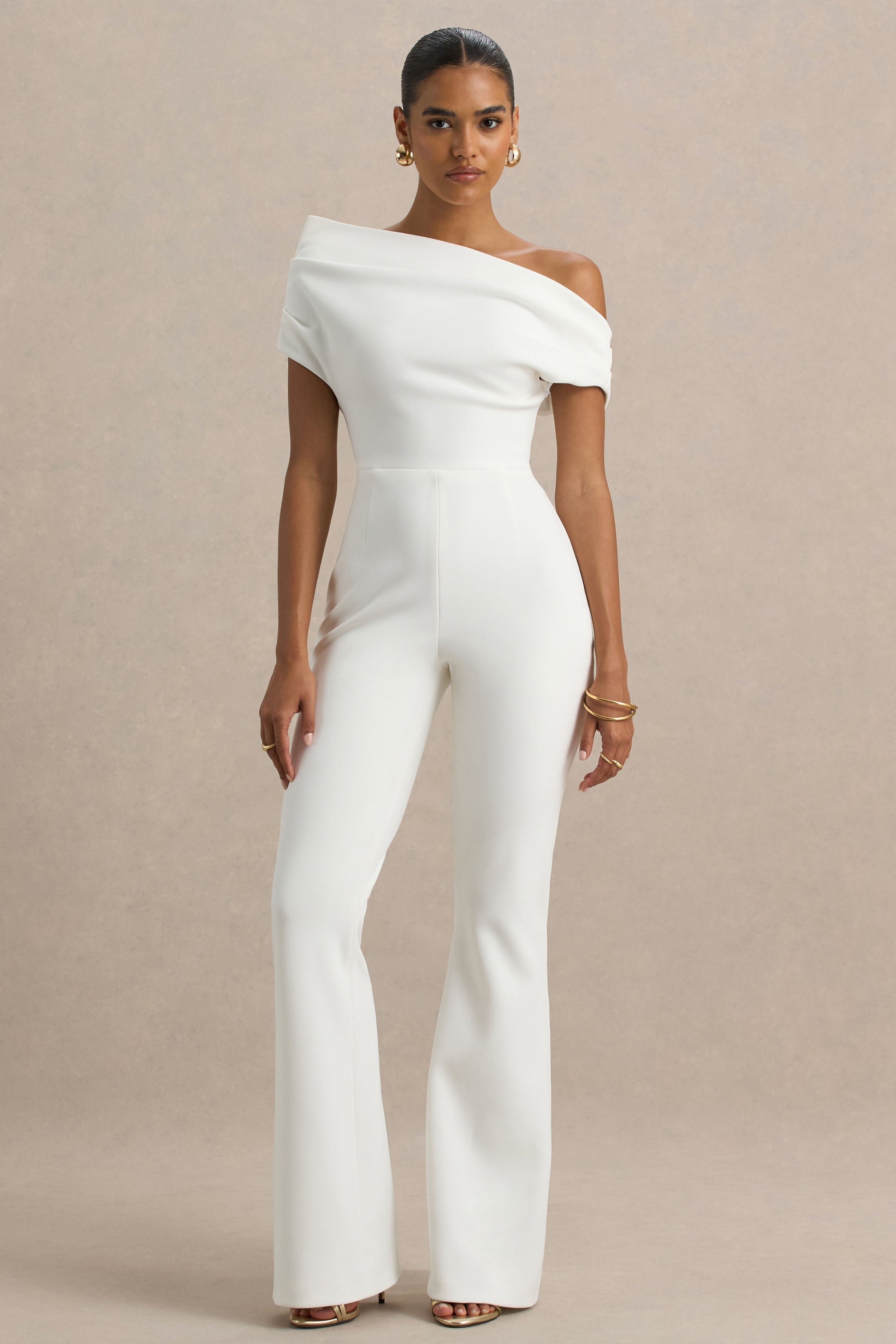 Alexandra | White Asymmetric Draped Jumpsuit
