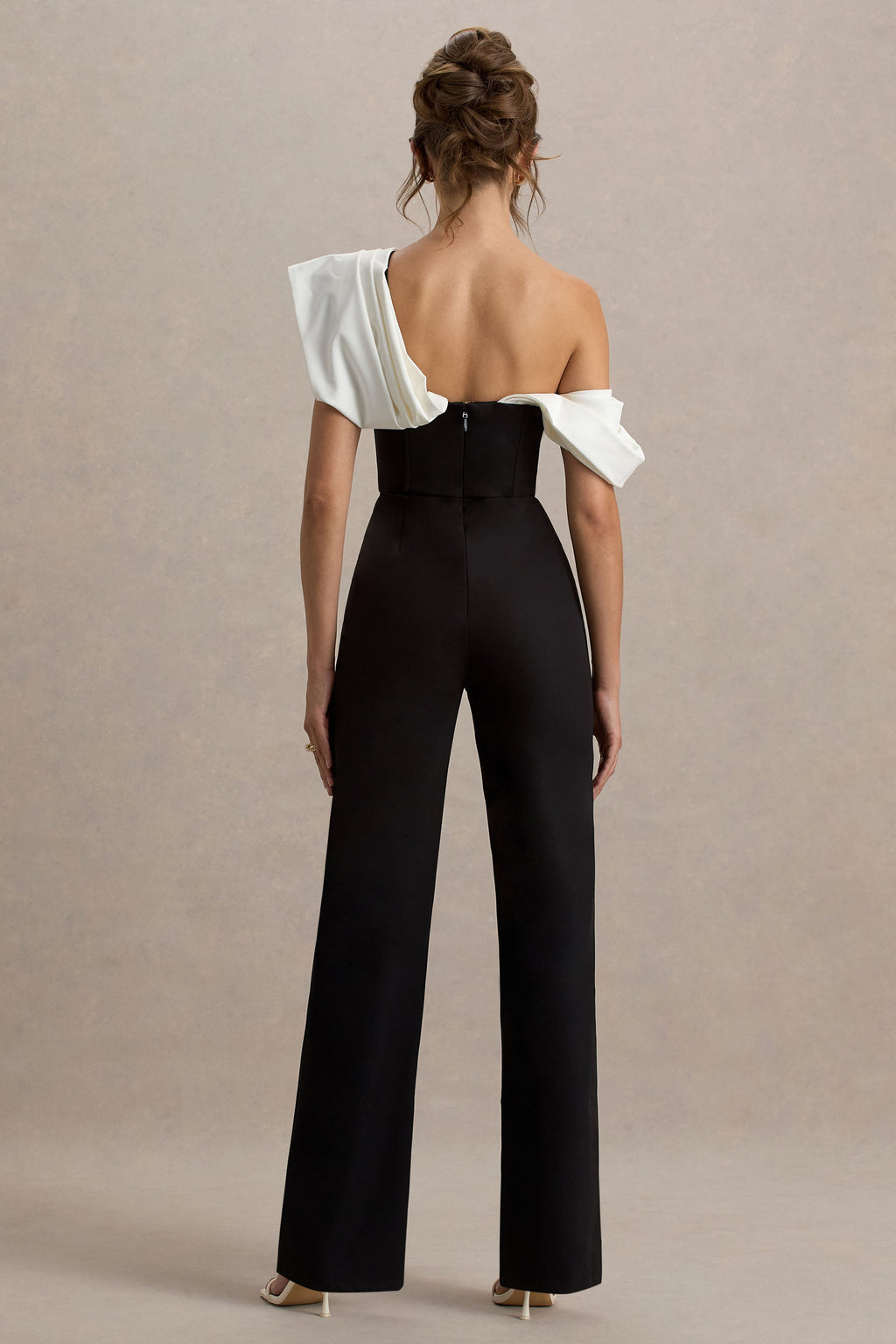 Falling For You | Black & White Asymmetric Draped Jumpsuit