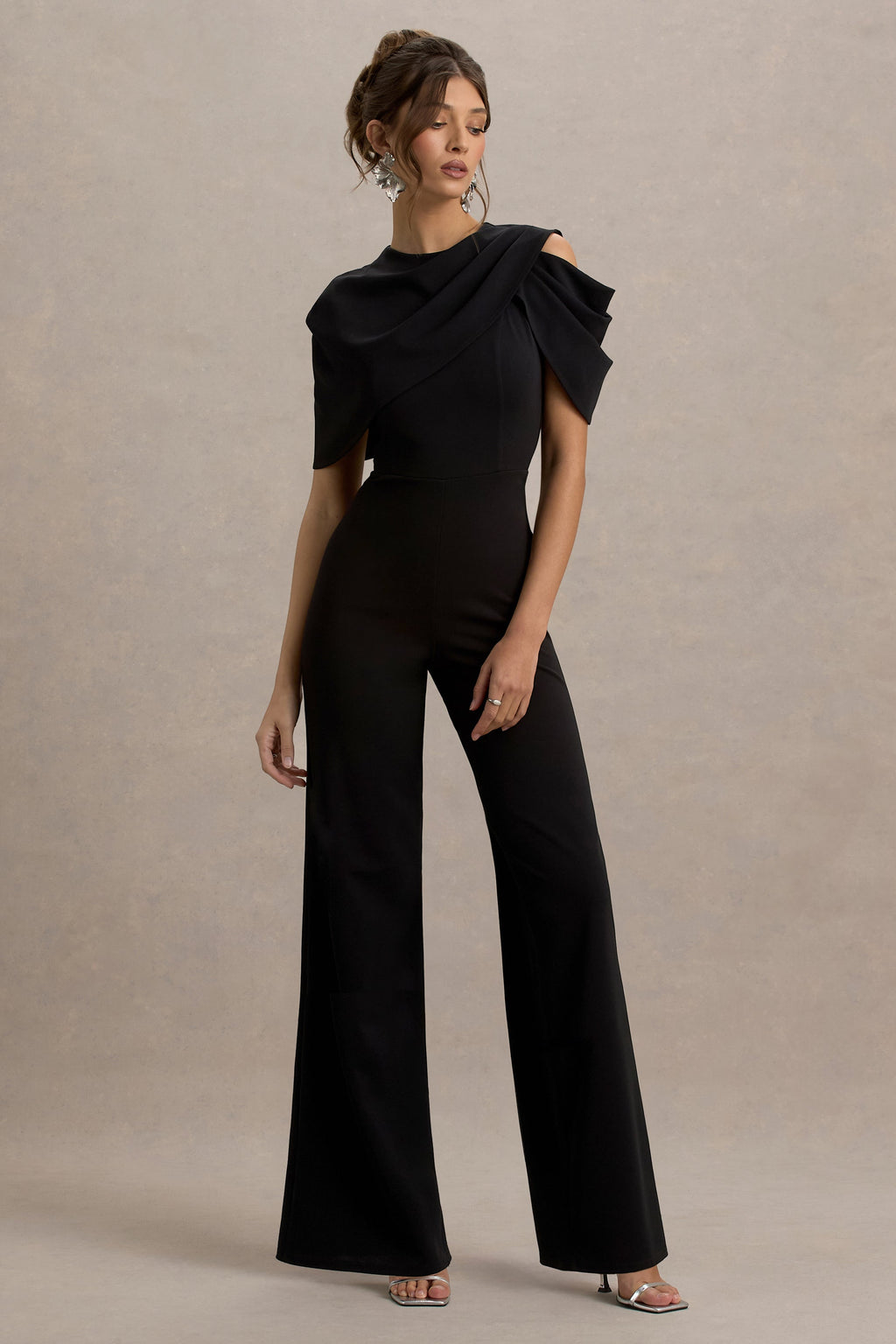 My Destiny | Black Asymmetric Draped Jumpsuit