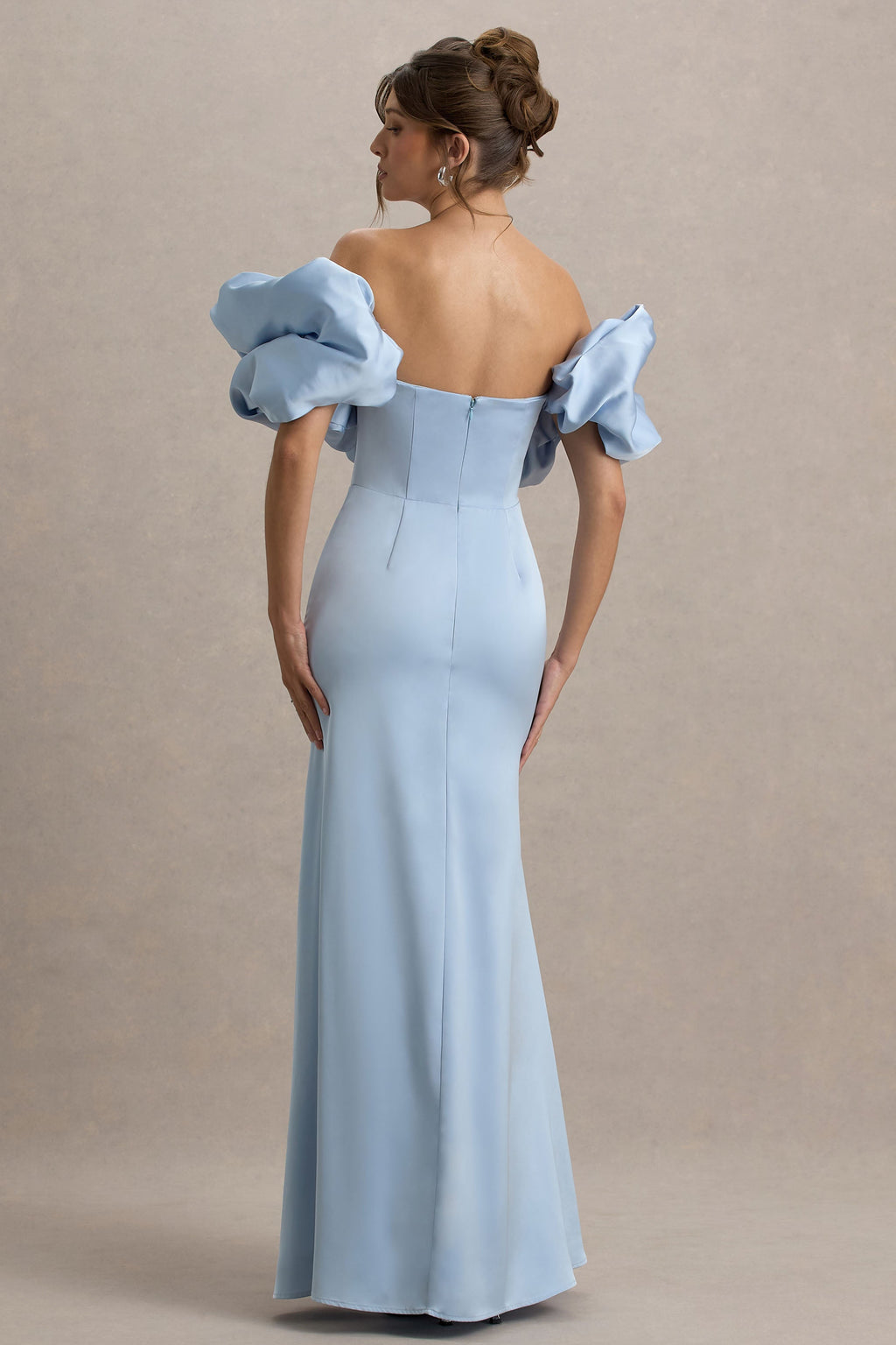 Allie | Powder Blue Puff Bardot Maxi Dress