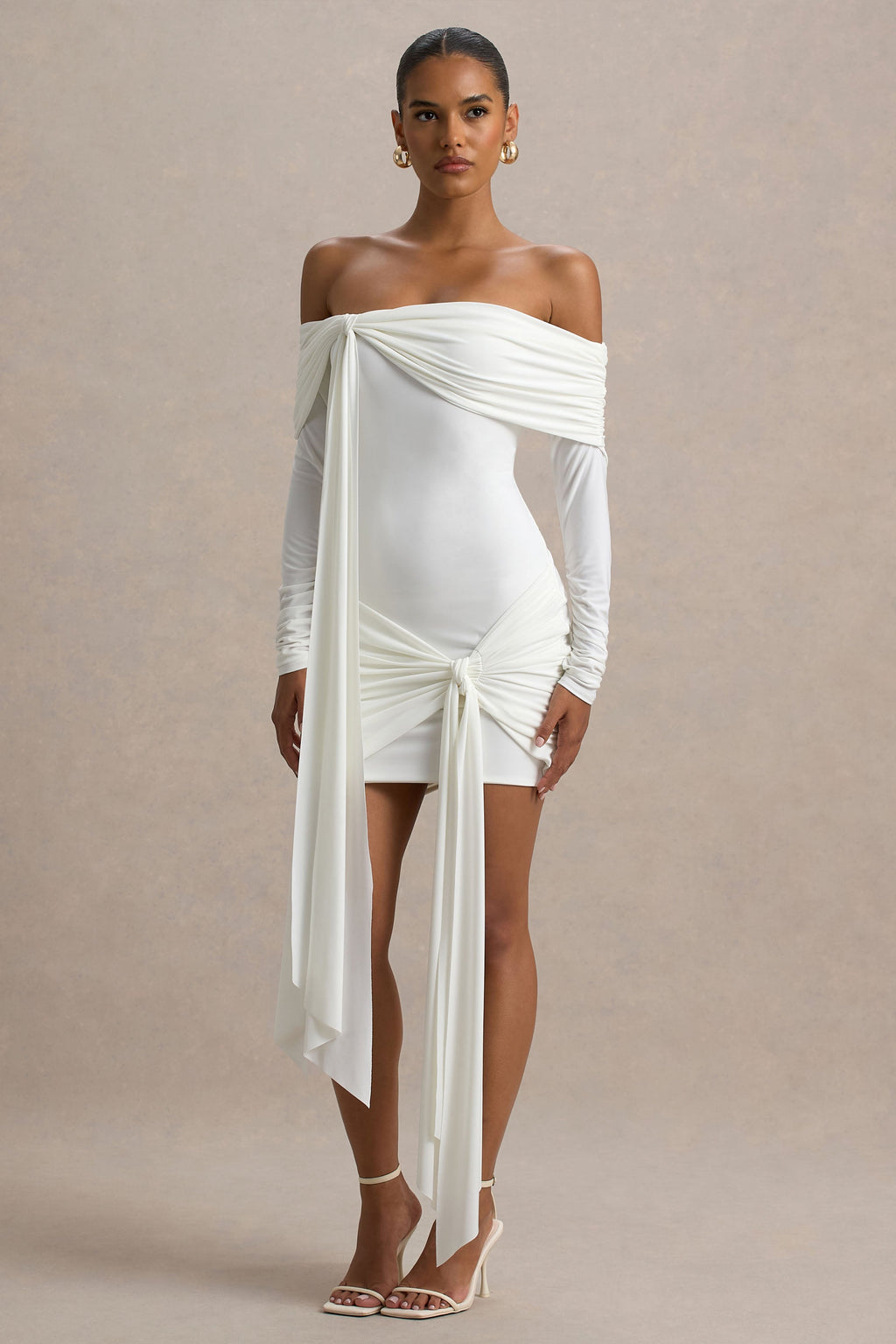 Essie | White Bardot Wrap Mini Dress With Sash Detail