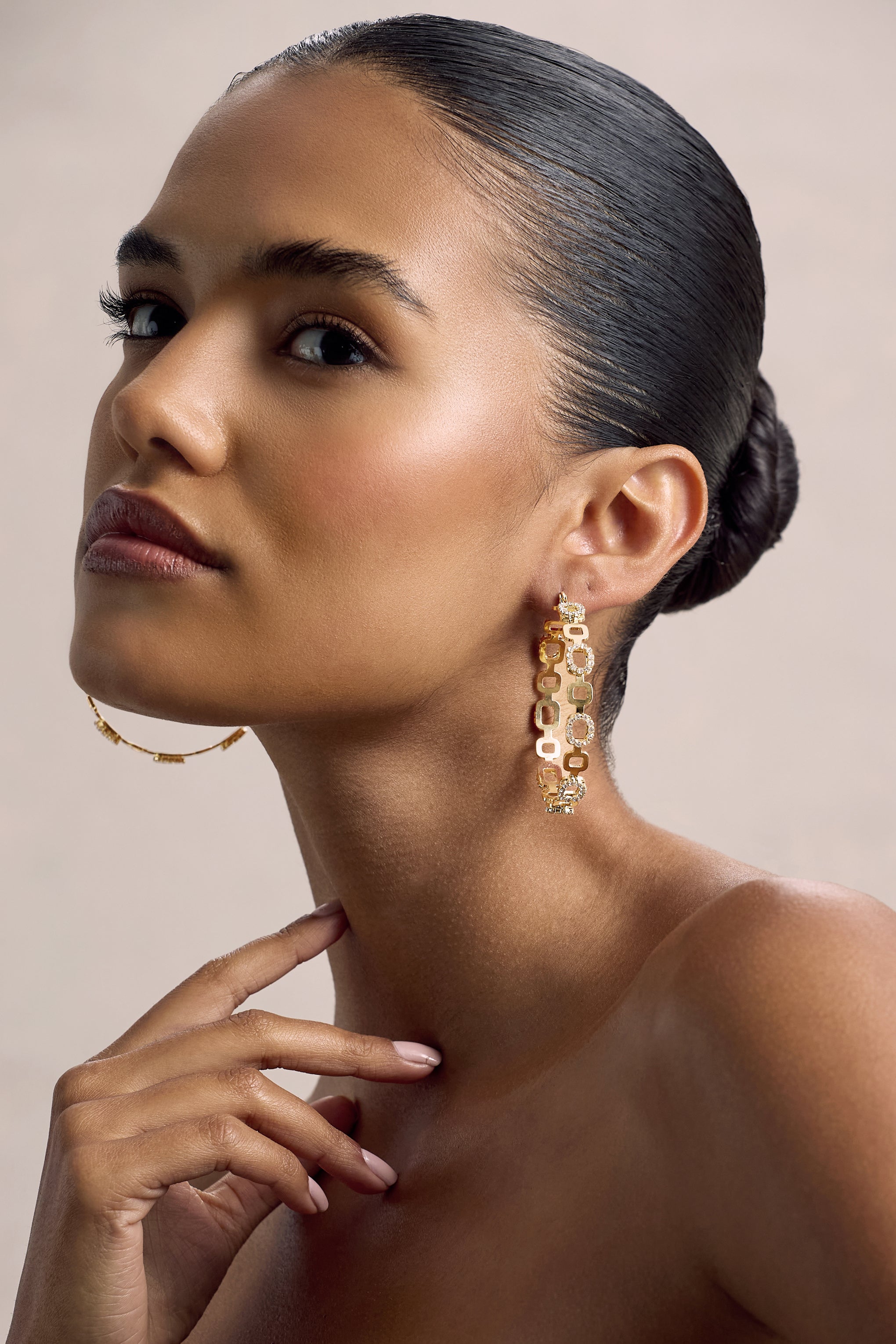 Interlinked | Gold Diamante Chain Hoop Earrings