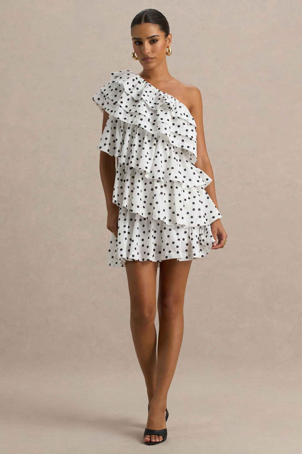 Orla | White Polka Dot Asymmetric Ruffled Mini Dress