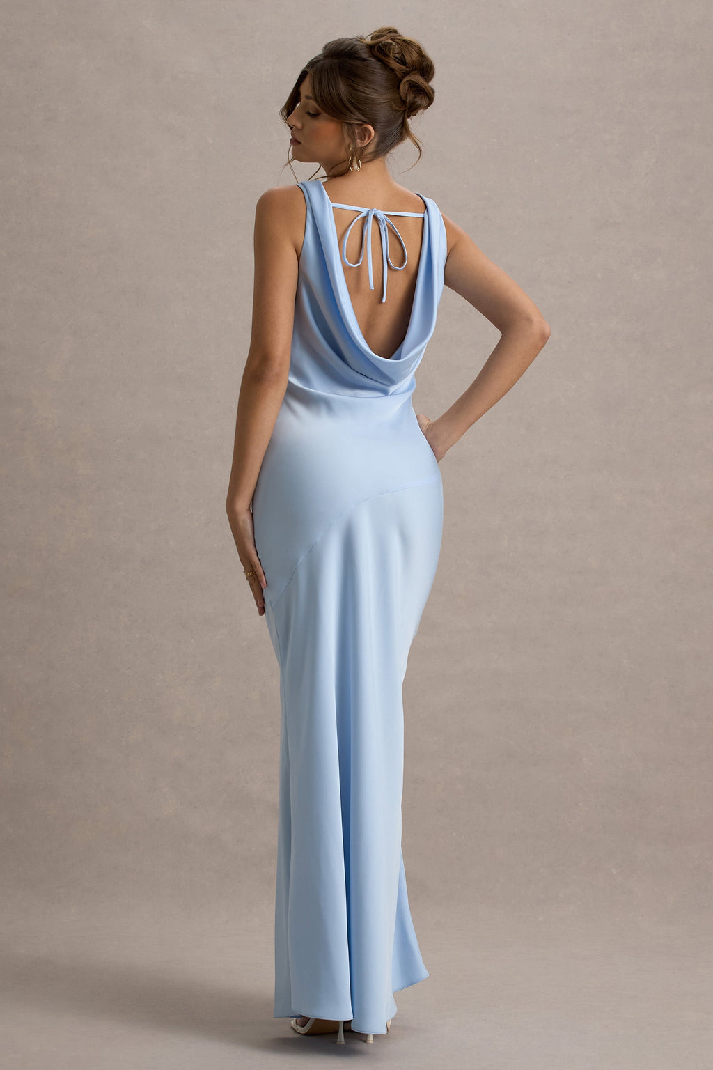 Alesso | Powder Blue Satin Cowl-Neck Maxi Dress
