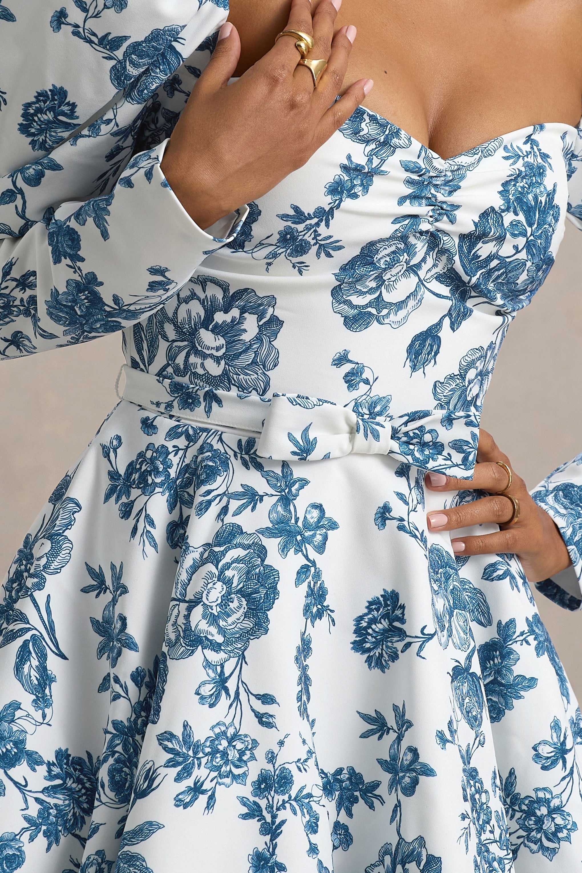 Peony | Blue Porcelain Print Sweetheart Mini Dress