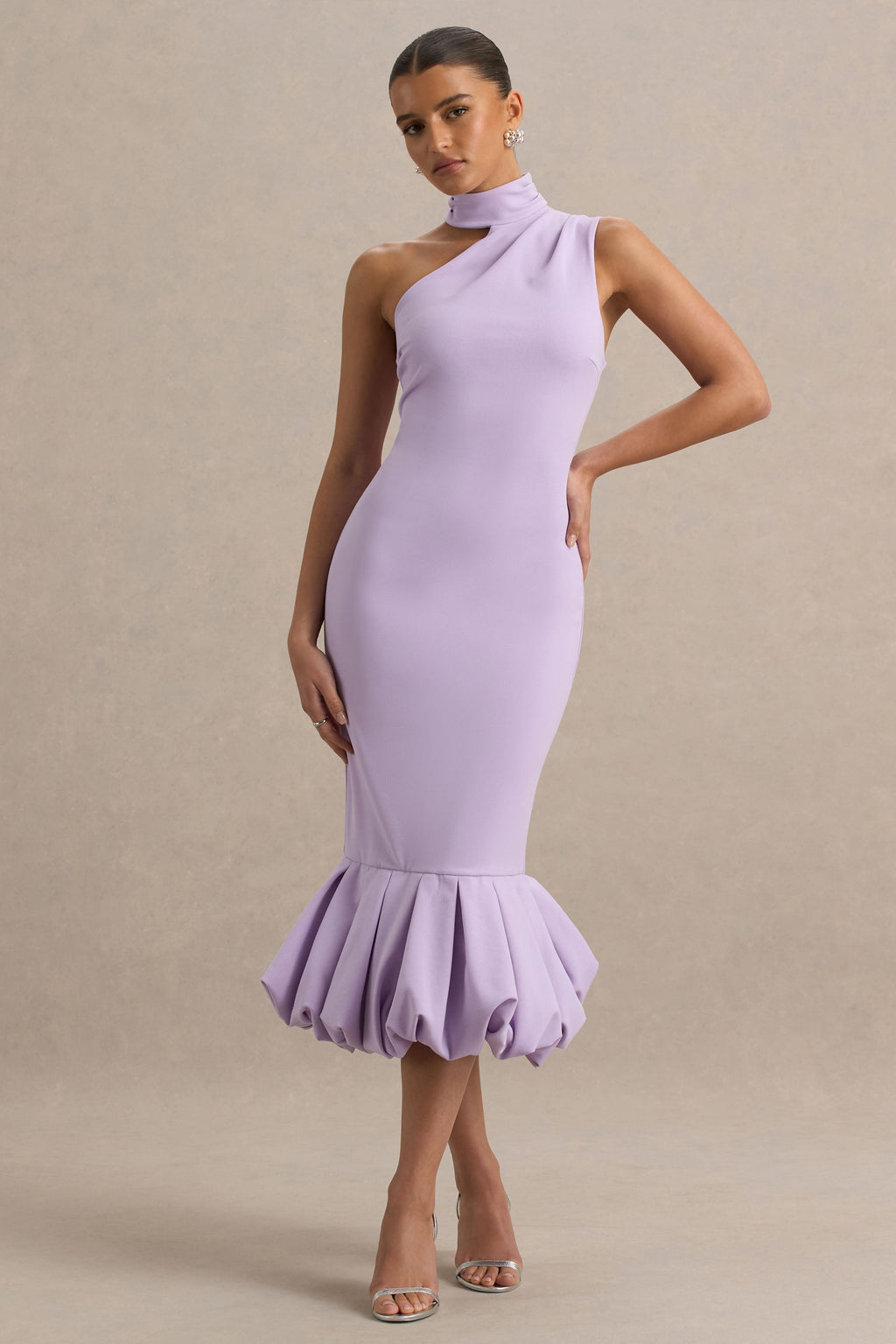 Sabine | Lilac One-Shoulder Ruffle-Trim Midi Dress