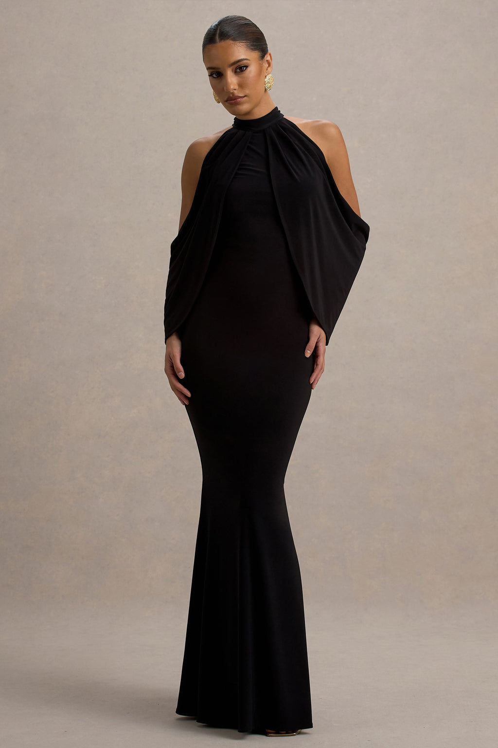 Teresa | Black High-Neck Cold-Shoulder Maxi Dress