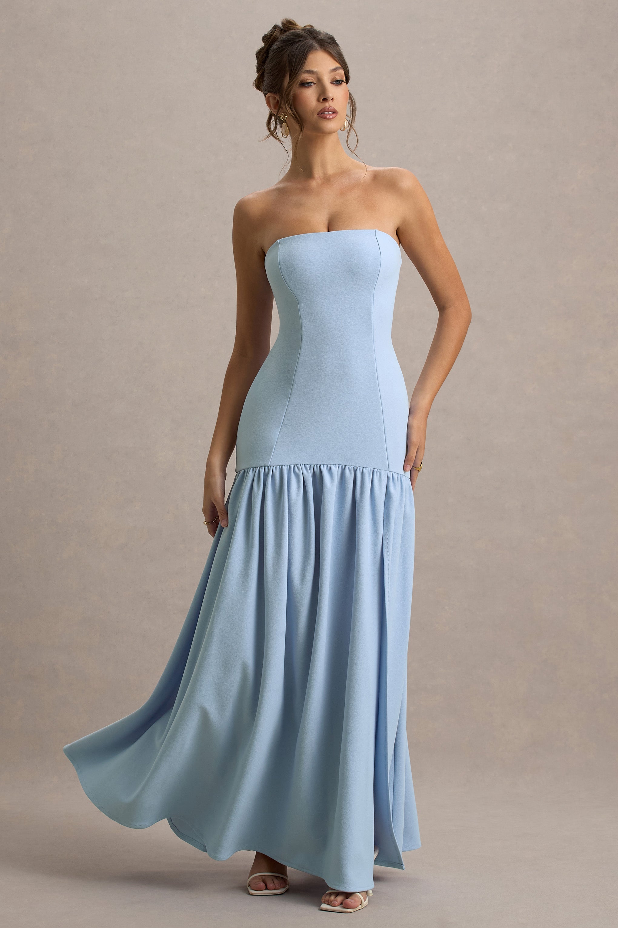 Penny | Powder Blue Bandeau Drop-Waist Maxi Dress