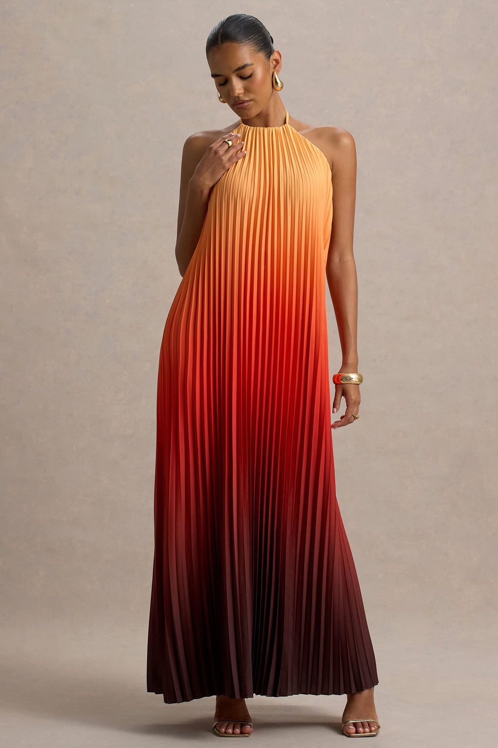 Anacapri | Orange Ombre Halter-Neck Backless Maxi Dress