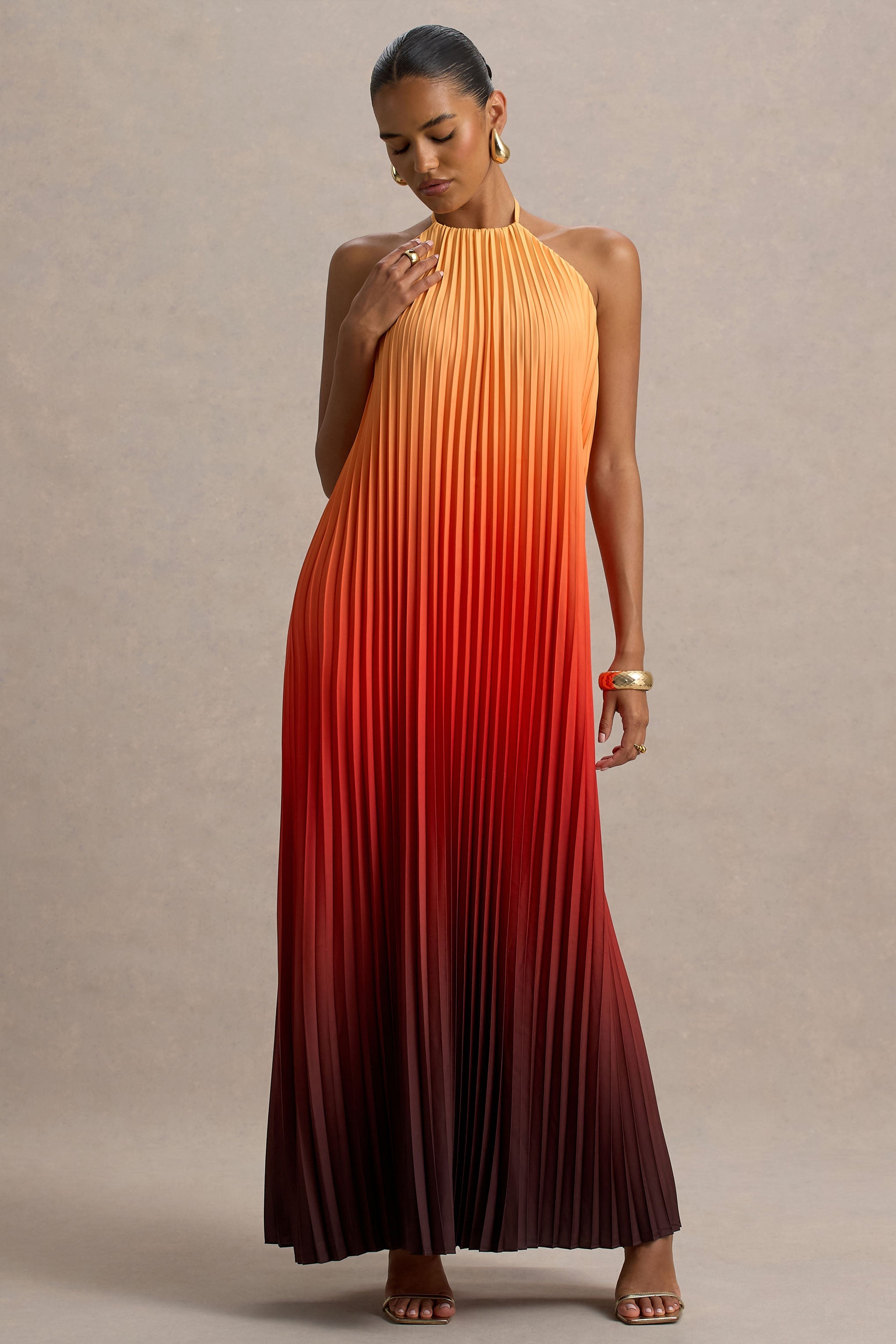 Anacapri | Orange Ombre Halter-Neck Backless Maxi Dress