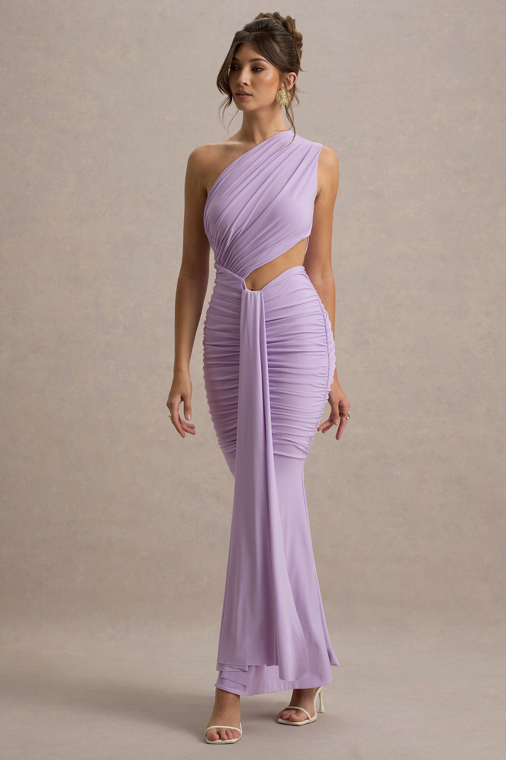 Beline | Lavender One-Shoulder Cut-Out Maxi Dress With Drape