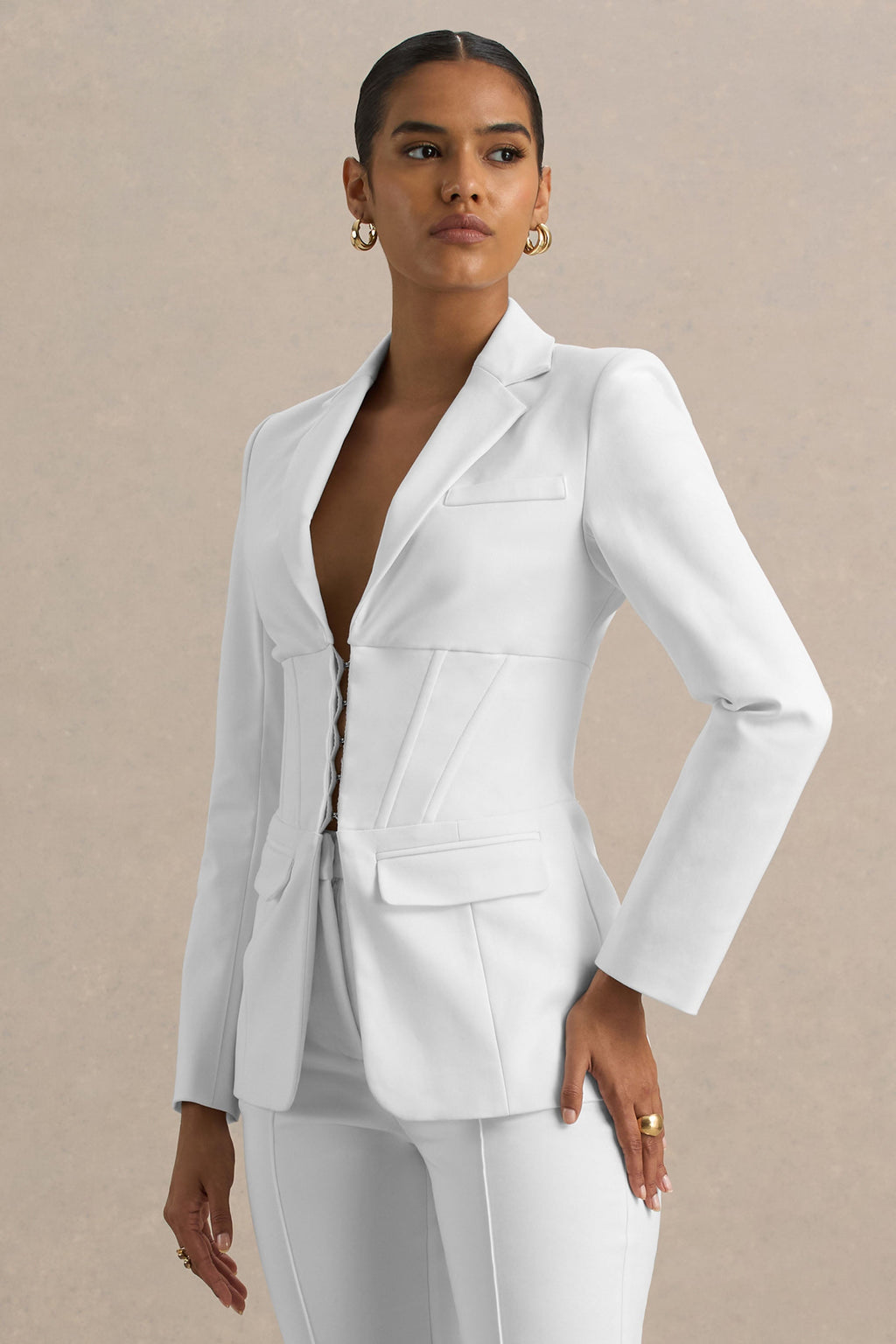 Unbeaten | White Fitted Corset Blazer Jacket