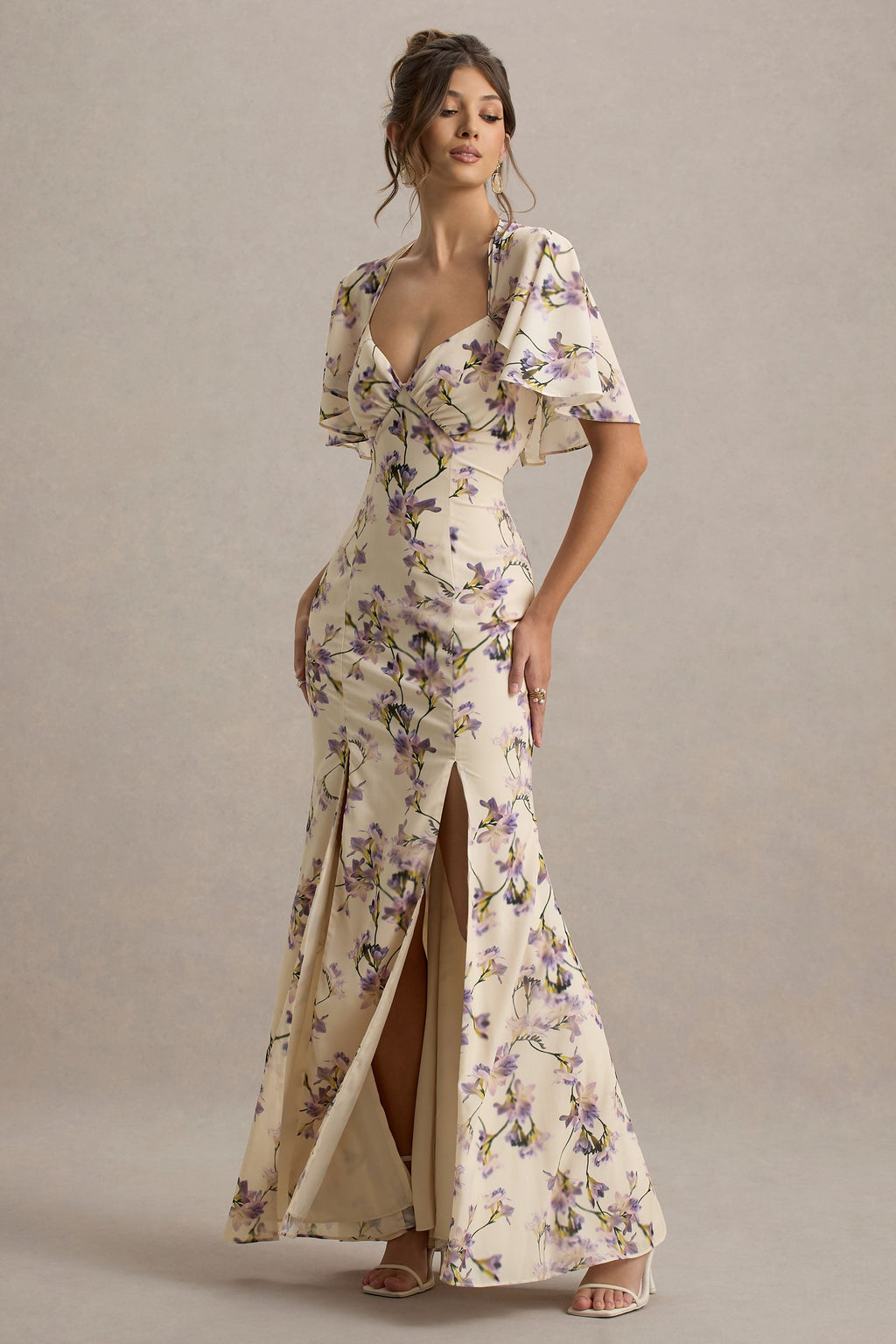 Stila | Lemon Floral Print Plunge-Neck Maxi Dress With High Front Split