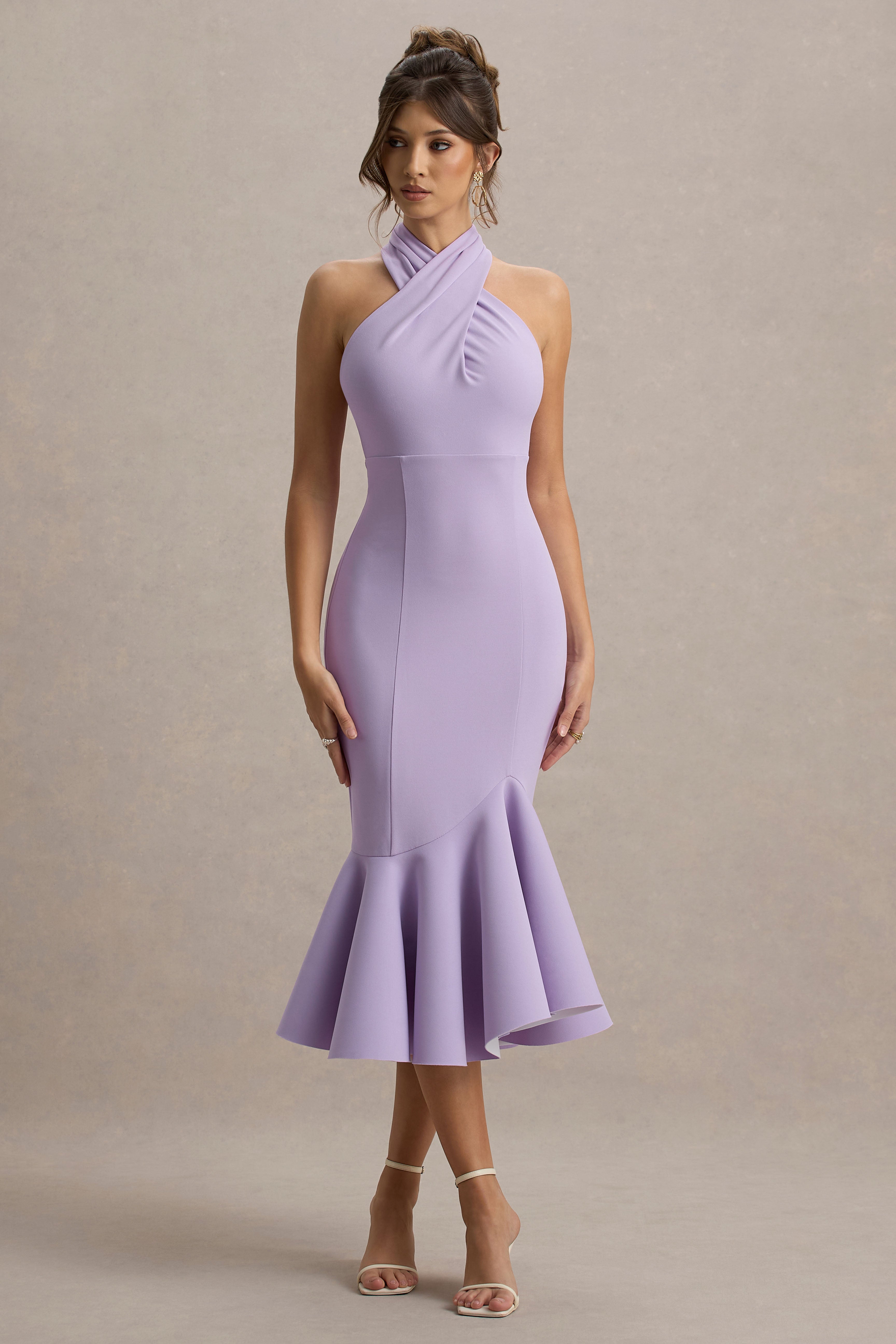 Valletta | Lilac Halter-Neck Ruffle-Trim Midi Dress
