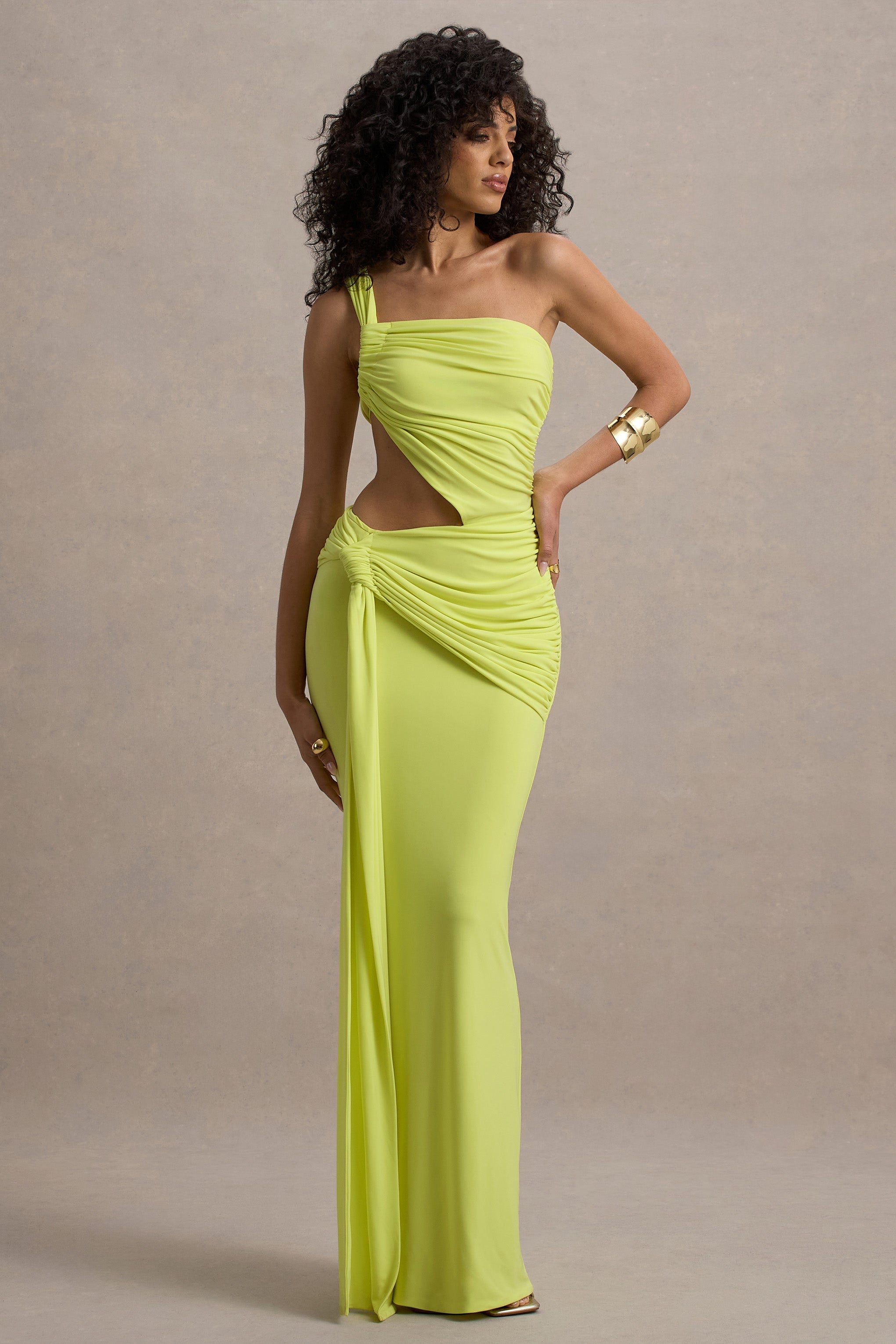 Giovanna | Lime Green Asymmetric Maxi Dress With Wrap Skirt