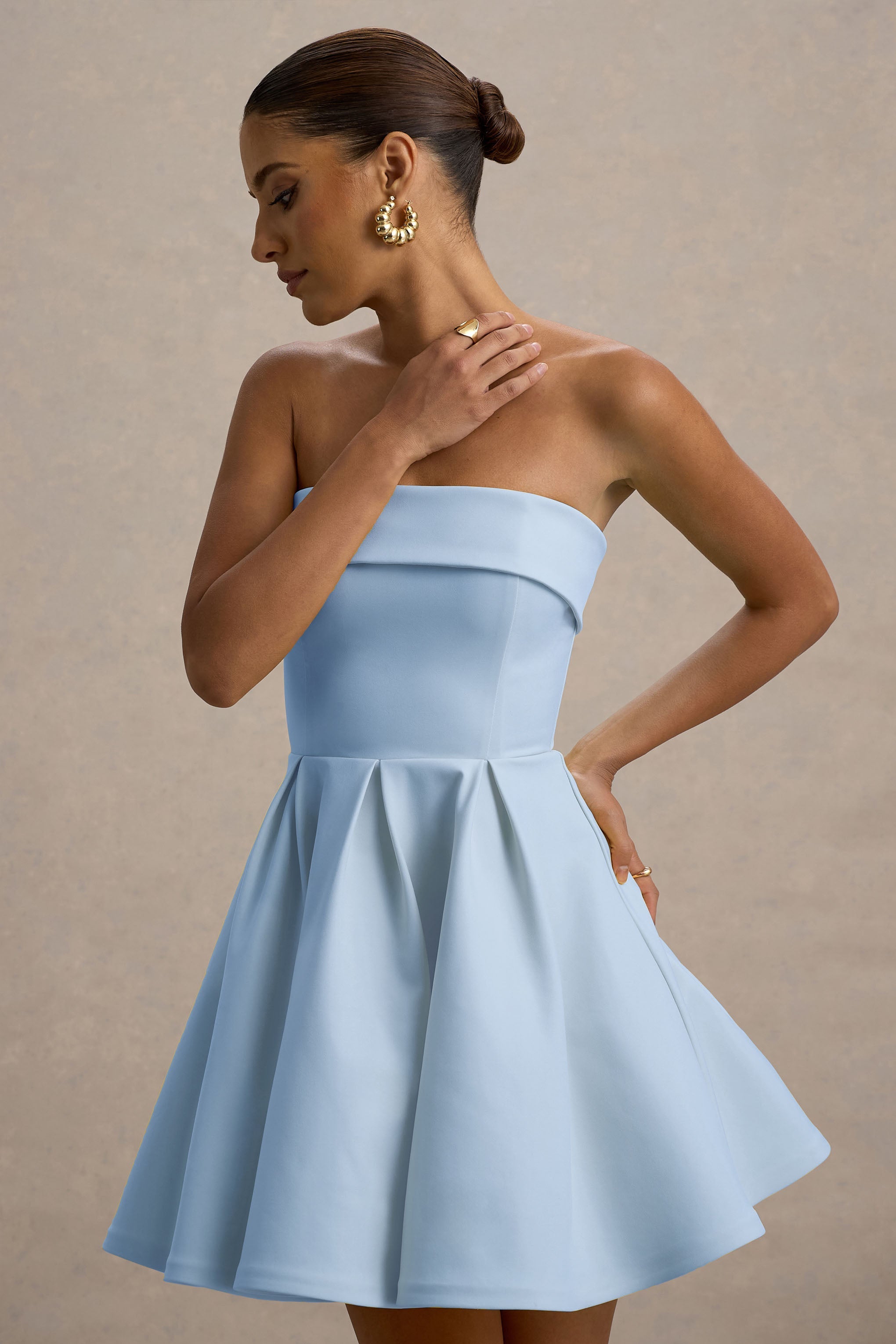 Bruna | Powder Blue Bandeau Skater Mini Dress