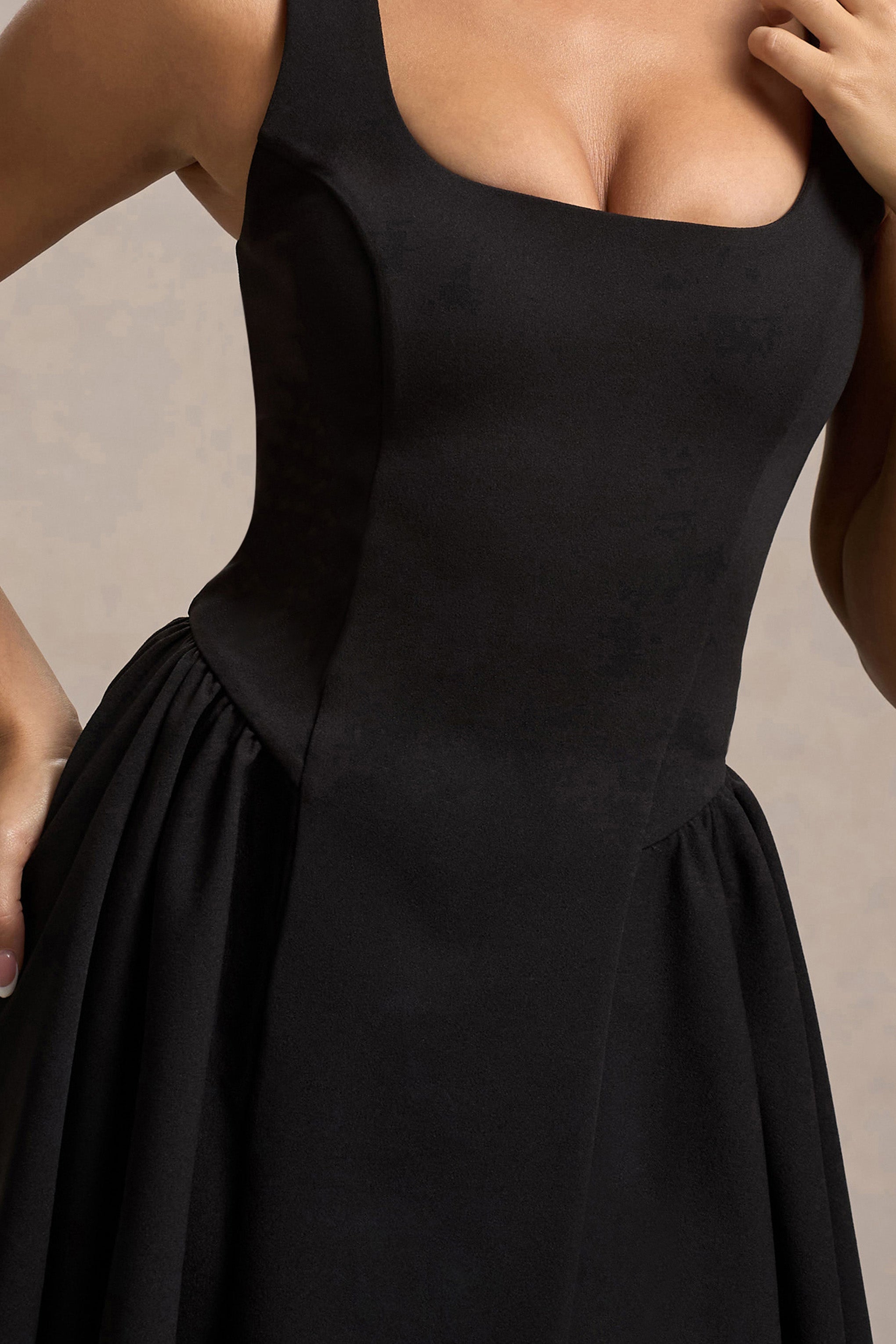 Fiala | Black Square-Neck Mini Dress With Volume Skirt