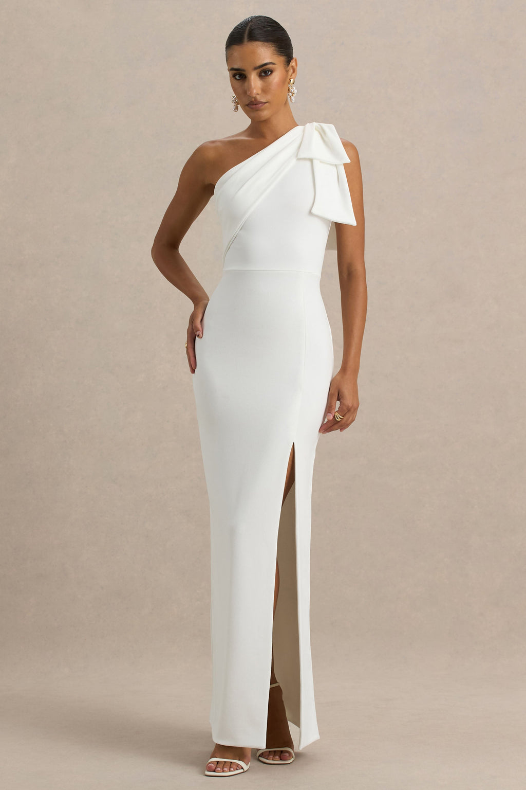 Kiri | White One-Shoulder Bow Maxi Dress