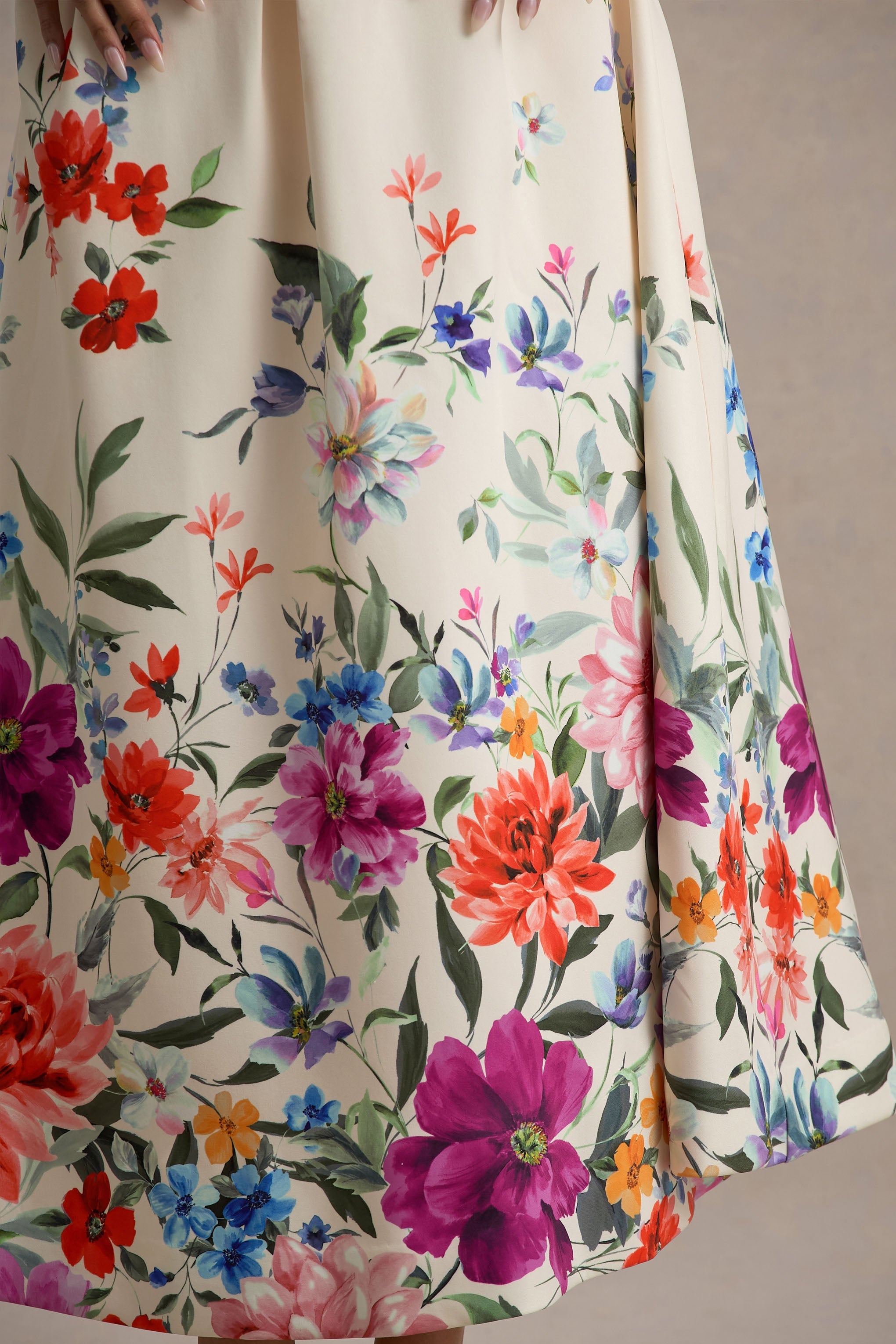 Annalise | Light Pink Floral Print Bandeau Skater Midi Dress