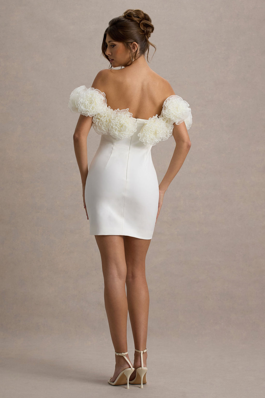 Von | White Bardot Mini Dress With Ruffle Trim