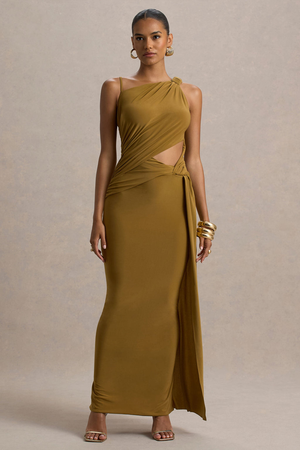 Storm | Brown Asymmetric Maxi Dress With Cut-Out Details