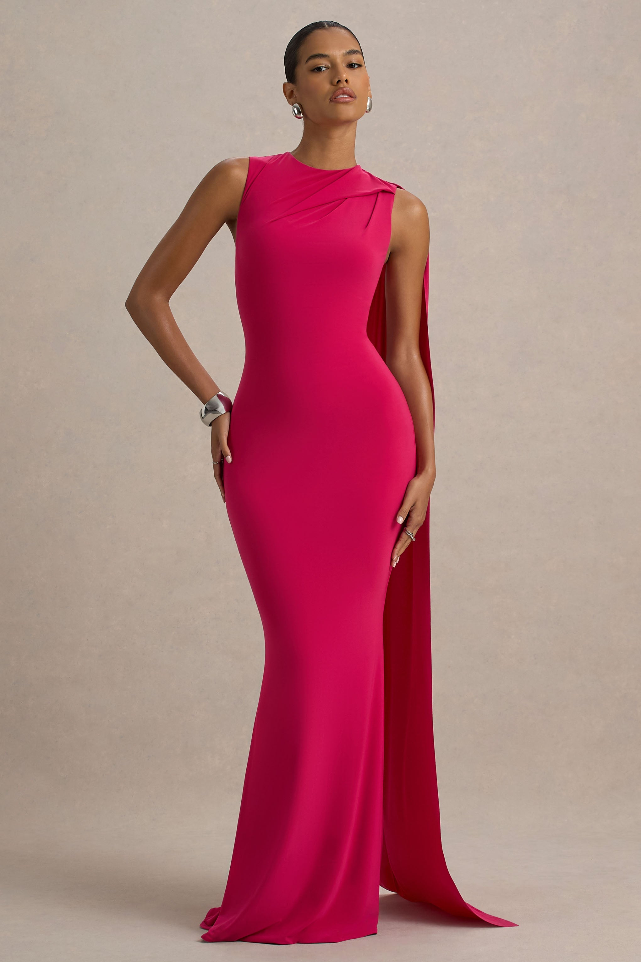 Mia | Hot Pink Maxi Dress With Sash