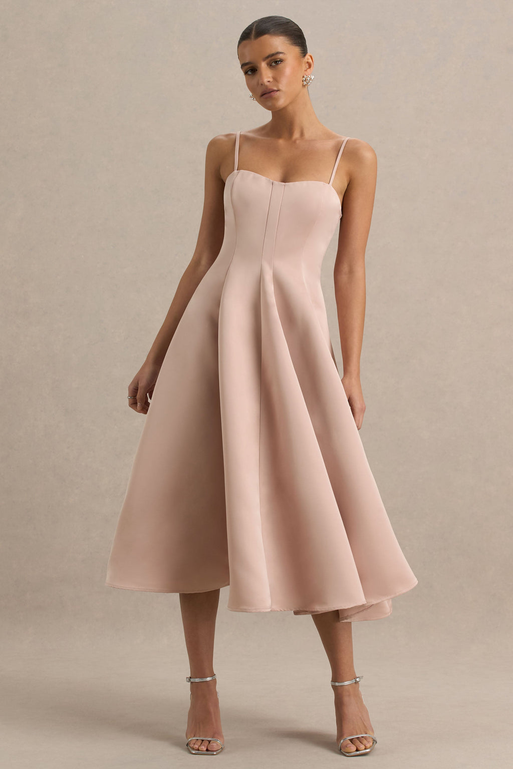 Mally | Rose Pink Satin Sweetheart A-Line Midi Dress