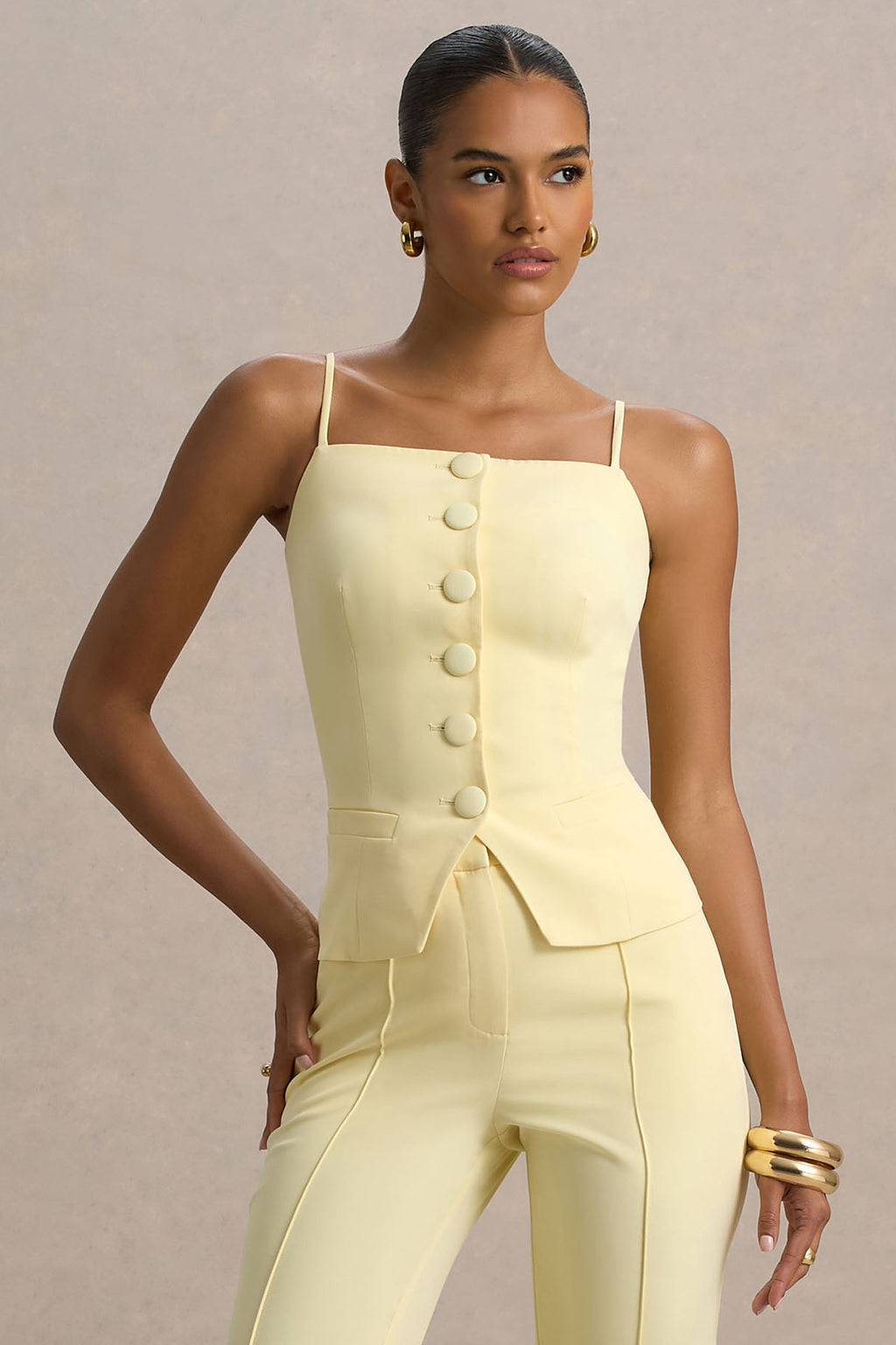 Nellie | Lemon Tailored Button-Up Top