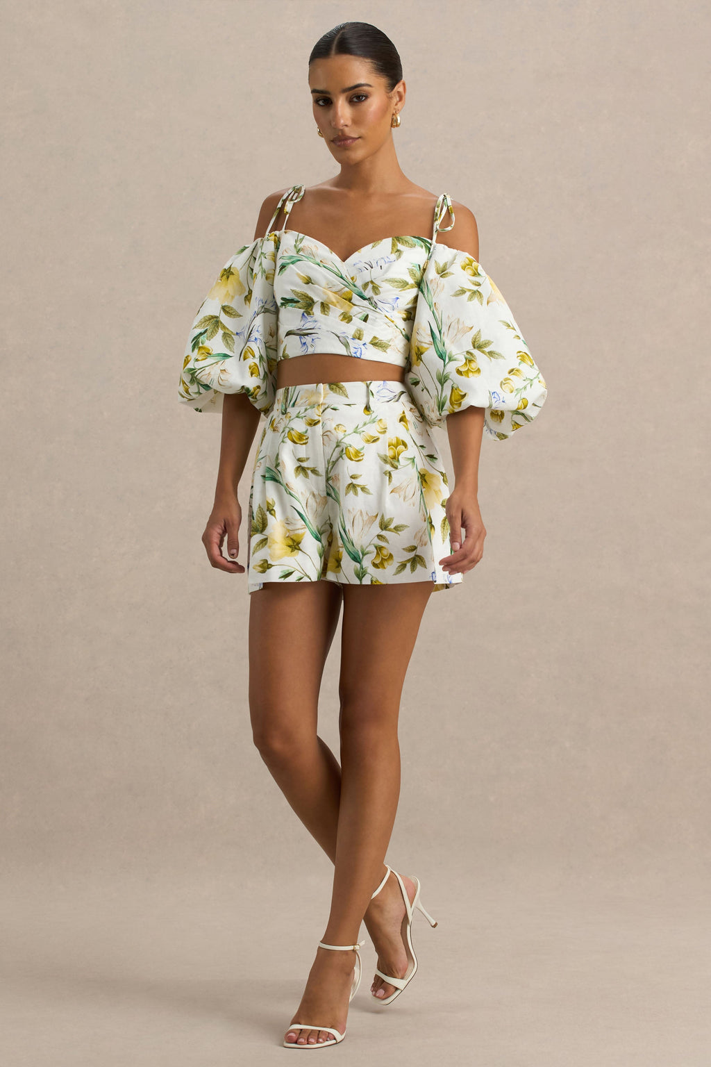 Pixel | White Botanical Print Shorts