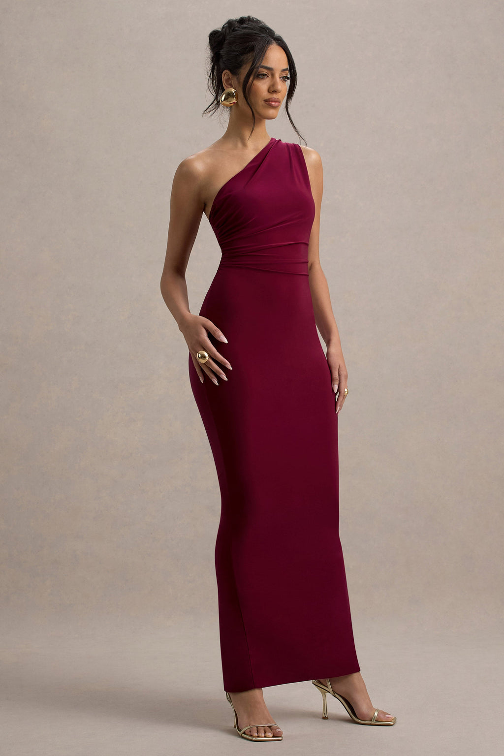 Venetia | Burgundy One-Shoulder Tie-Back Maxi Dress