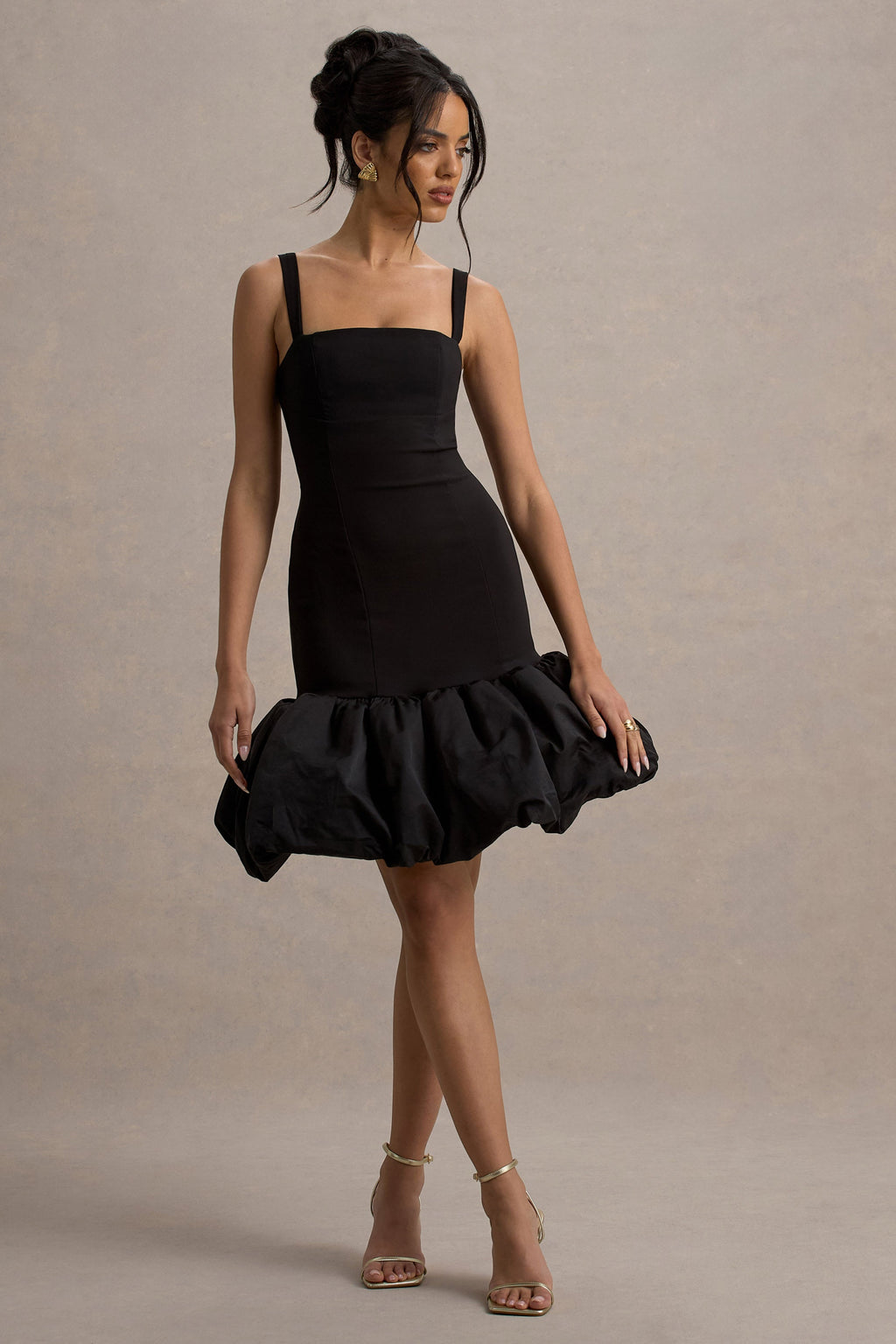 Jacque | Black Drop-Waist Midi Dress With Volume Hem