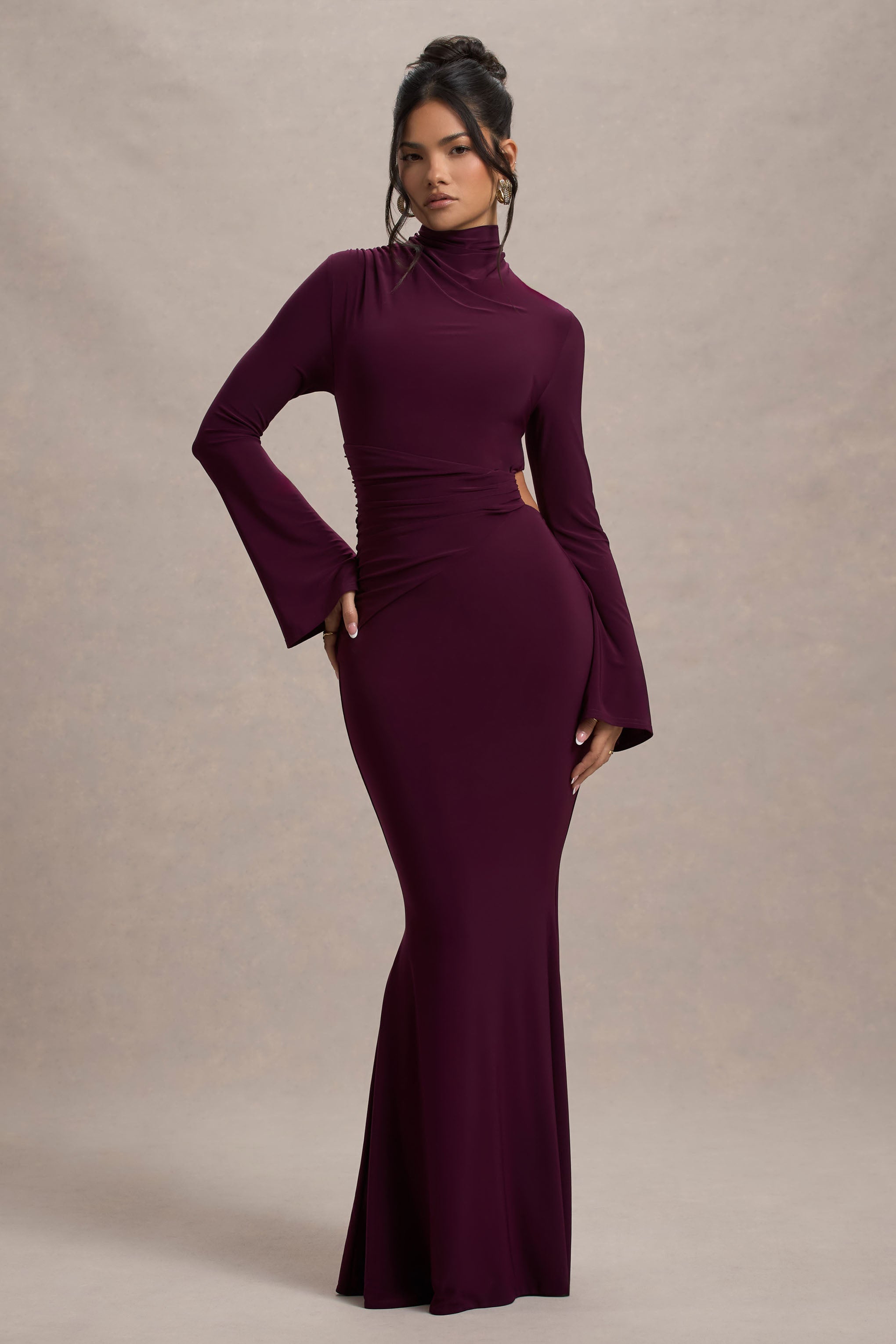 Anderson | Burgundy High-Neck Cut-Out Maxi Dress