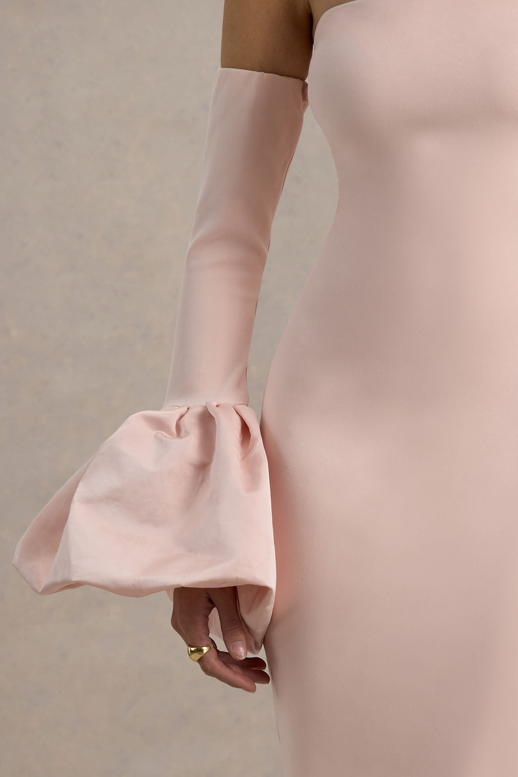 Myah | Pink Bandeau Long-Sleeve Maxi Dress With Puff Cuffs