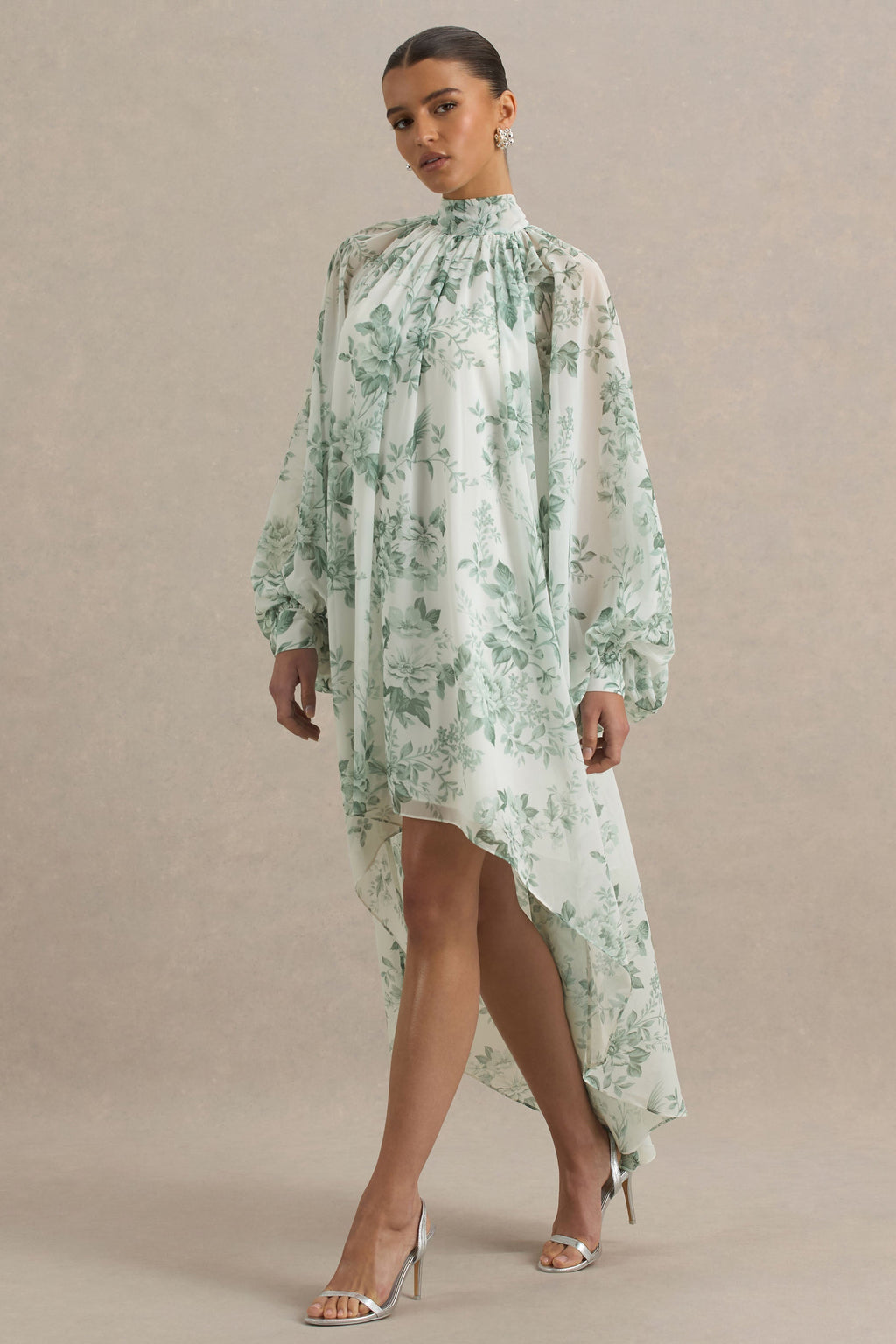 Delphia | Green Floral Print High-Neck Maxi Dress