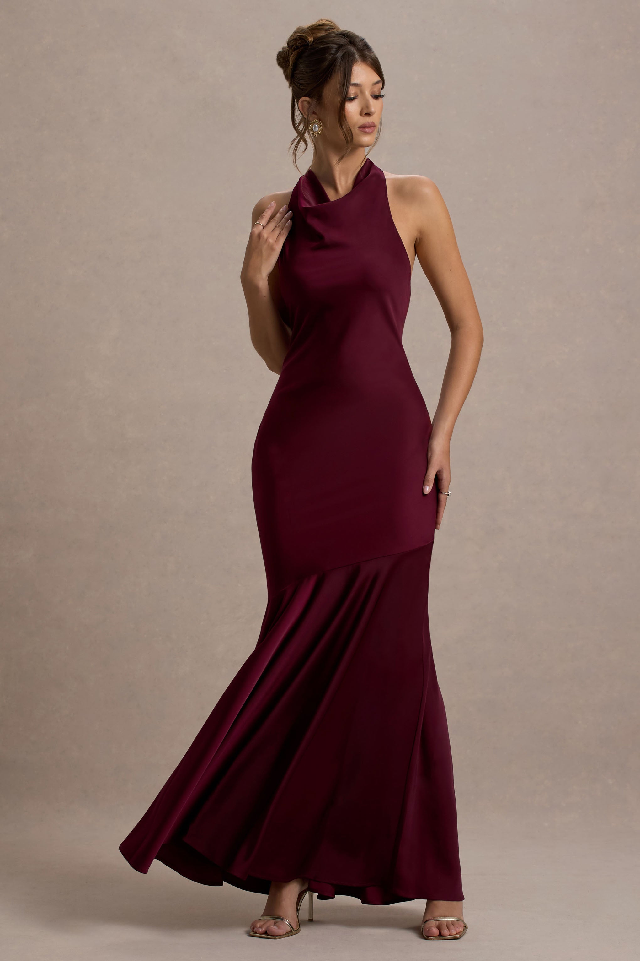 Amelita | Port Satin Cowl-Neck Maxi Dress